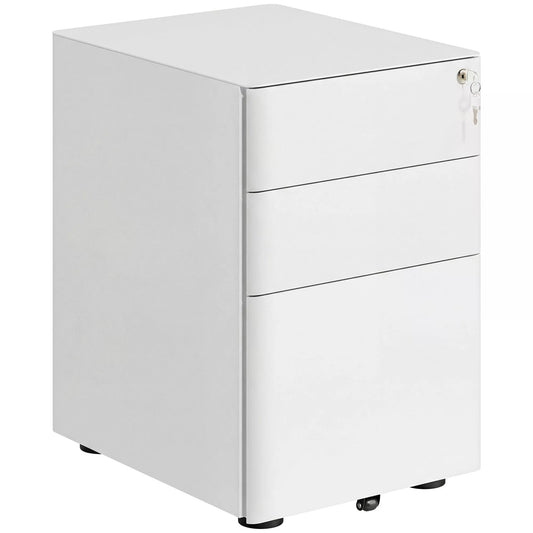 Ratinis konteineris su 3 stalčiais, mobilus dokumentų spintelė su ratukais, užrakinama, biuro spintelė su pakabinamais dokumentų dėklais, rašiklių dėklas, biuro konteineris biurui, namų biurui, 39 x 48 x 59 cm, balta spalva