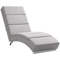 Šviesiai pilkas chaiselongue tipo fotelis su S formos ergonomiška konstrukcija ir metalinėmis kojelėmis