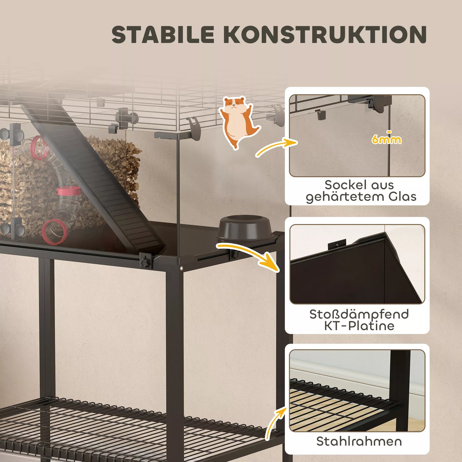 Hamsterio narvelis, 3 aukštų narvelis smulkiesiems gyvūnams, bėgimo ratas, namelis, platformos, rampos, pašaro dubuo, vandens butelis, priedai, plienas, plastikas, juoda spalva