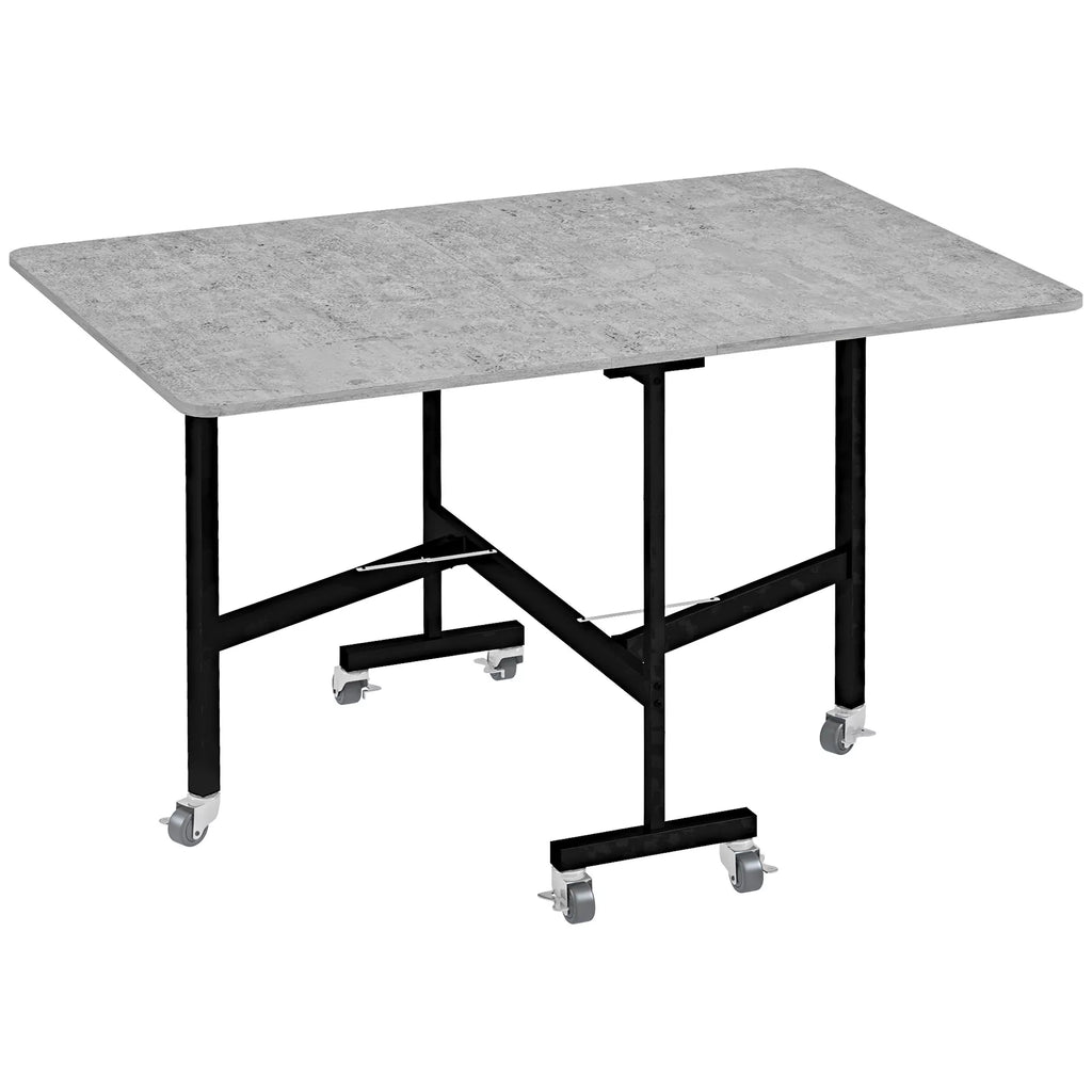 Valgomojo stalas 4–6 asmenims, sulankstomas stalas su ratukais, plieninis rėmas, 52,5–120 x 80 x 73 cm, pilkos spalvos
