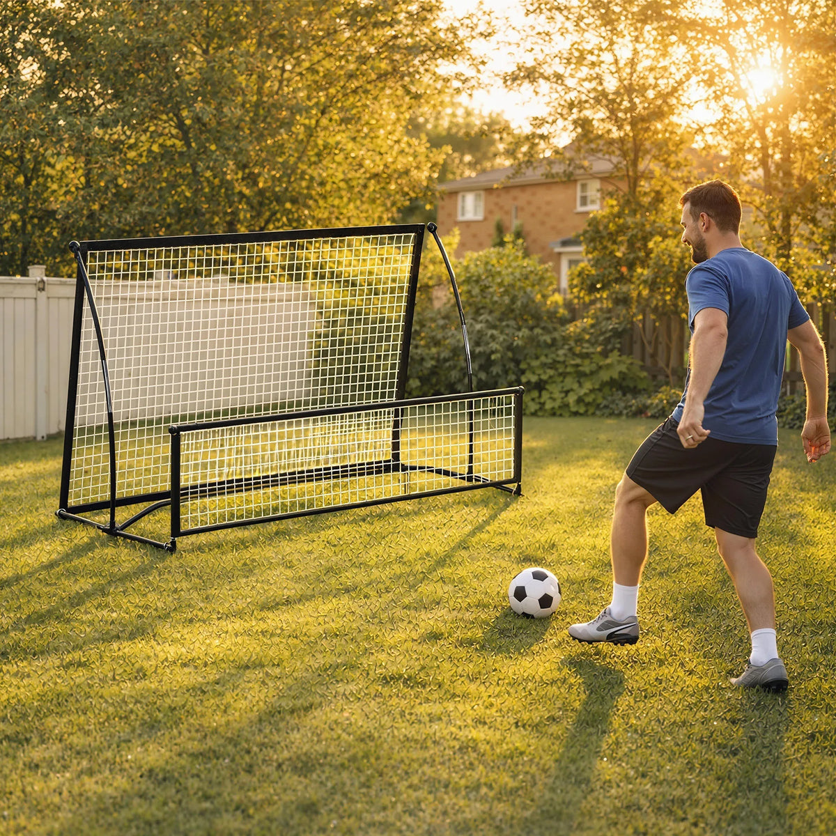 Futbolo atmušimo sienelė, 2 viename sulankstoma, 200 x 94 cm, juoda