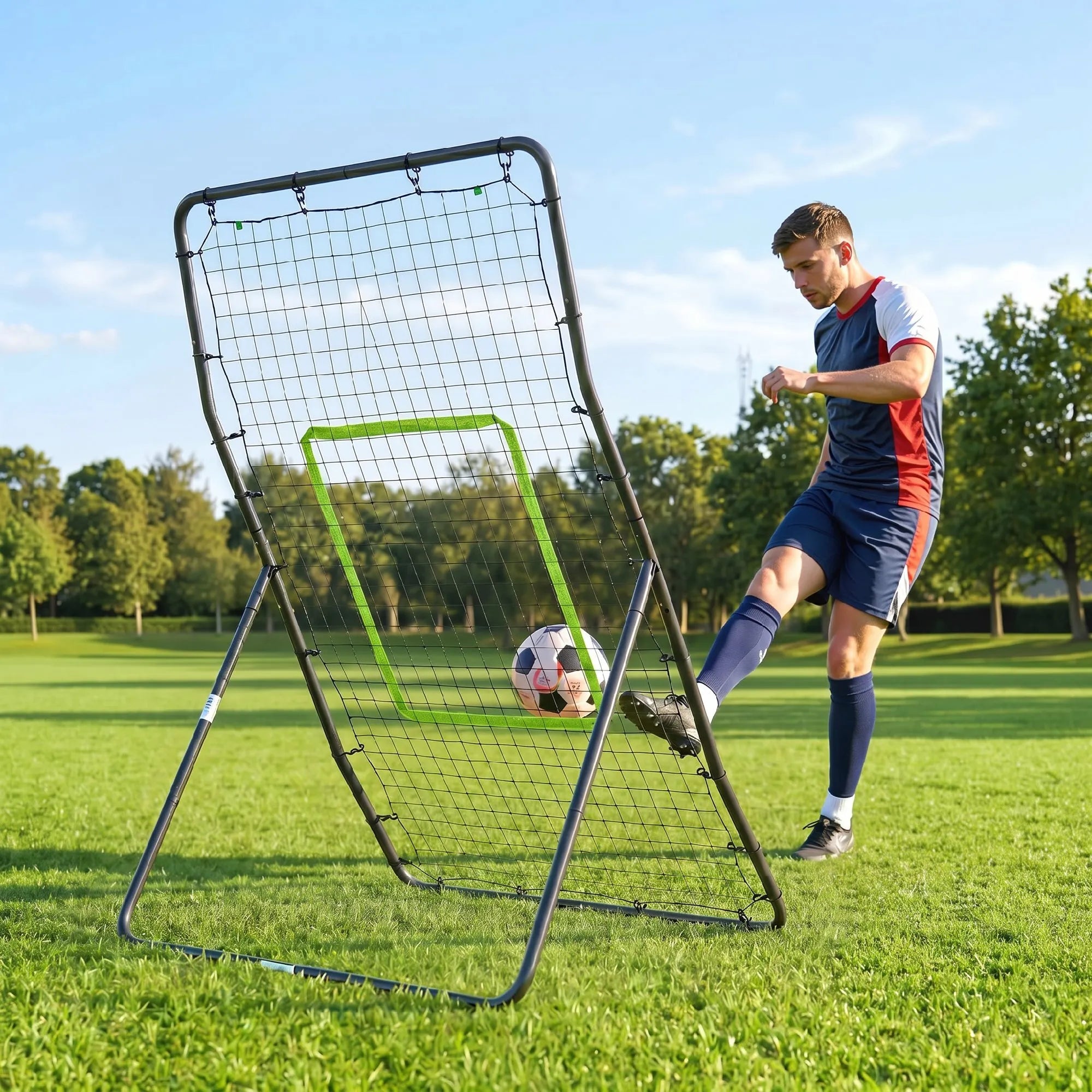 Futbolo atmuštuvas su reguliuojamu kampu, juodas, 90 x 80 x 140 cm
