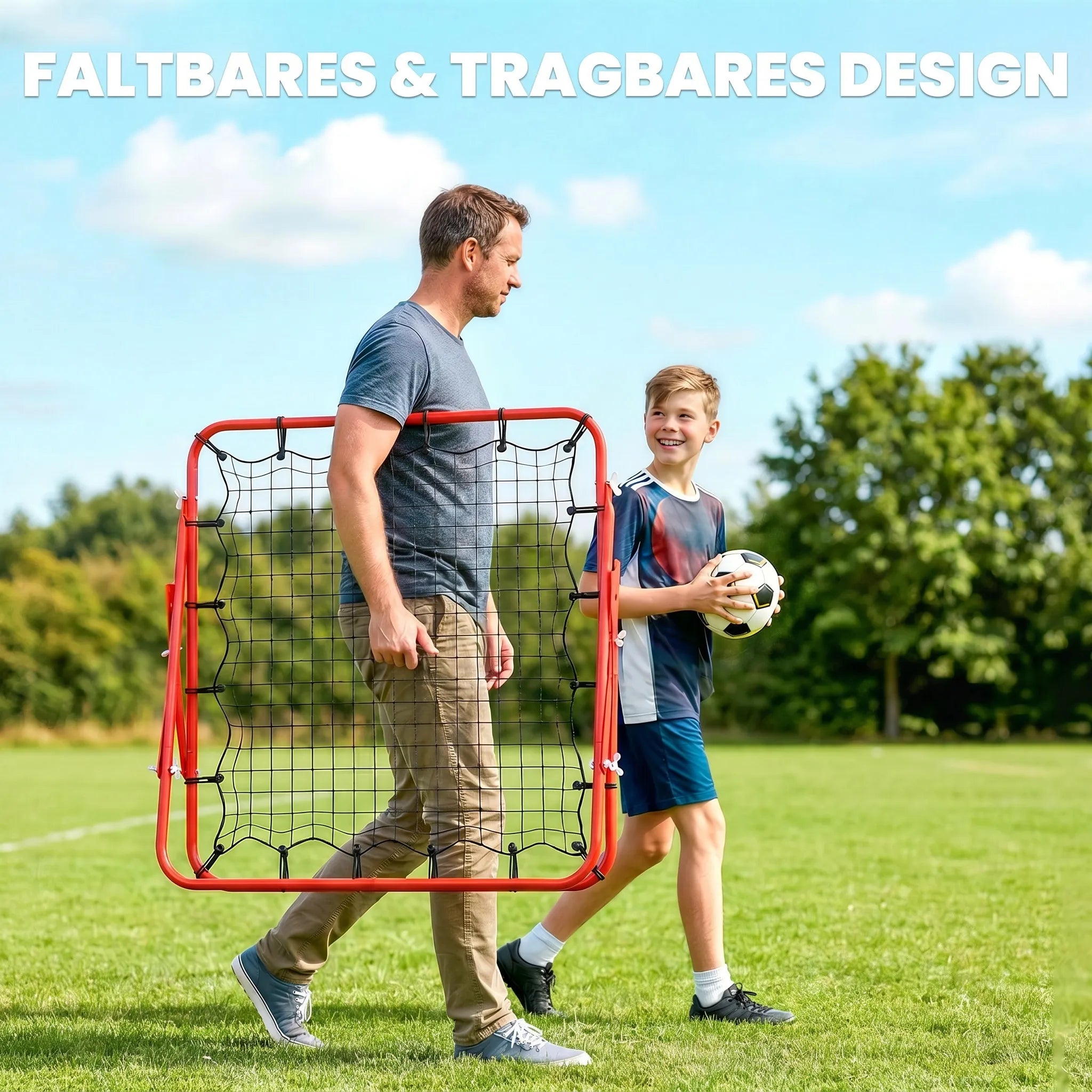 Futbolo treniruočių sienelė su reguliuojamu kampu, 84 x 84 cm, raudona