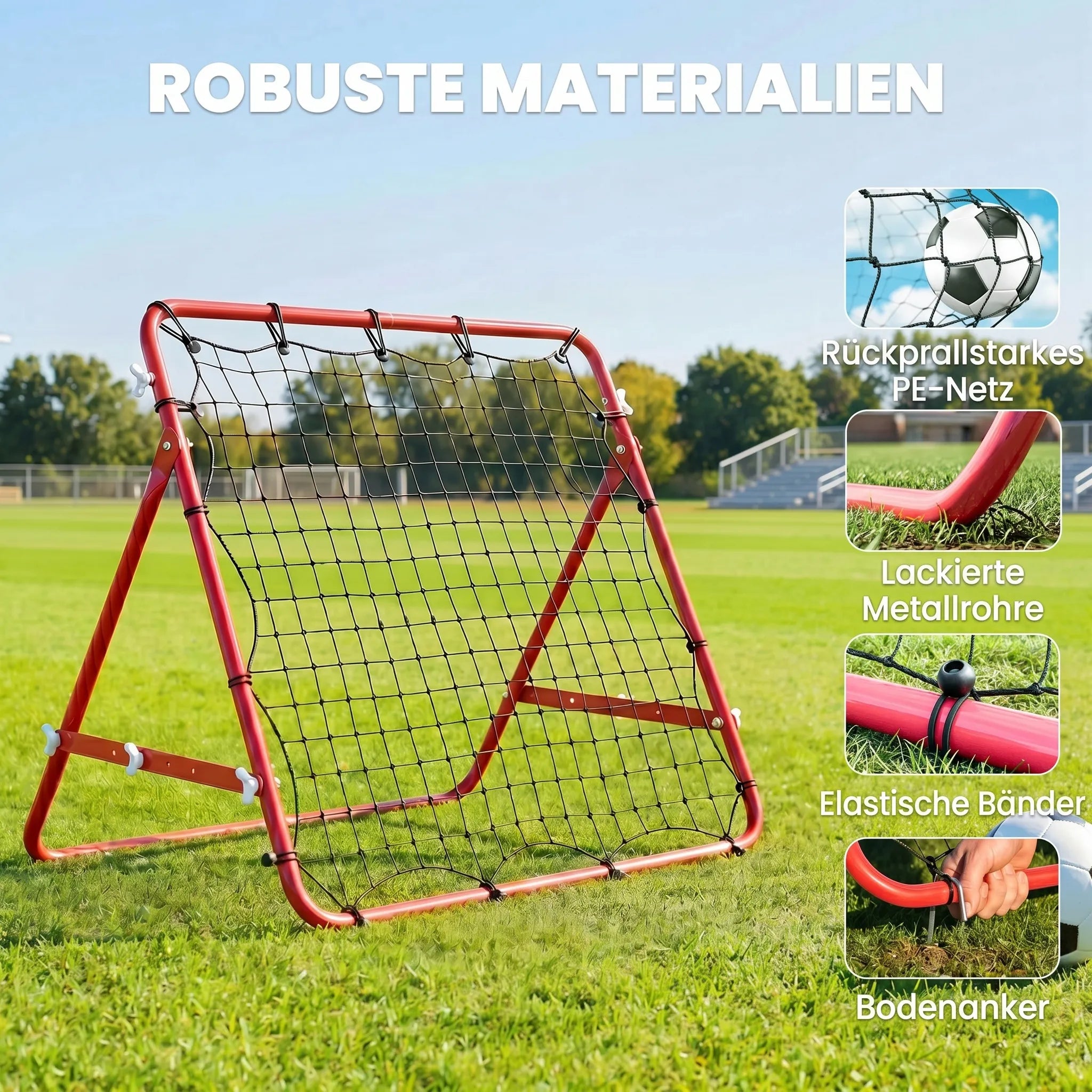 Futbolo treniruočių sienelė su reguliuojamu kampu, 84 x 84 cm, raudona