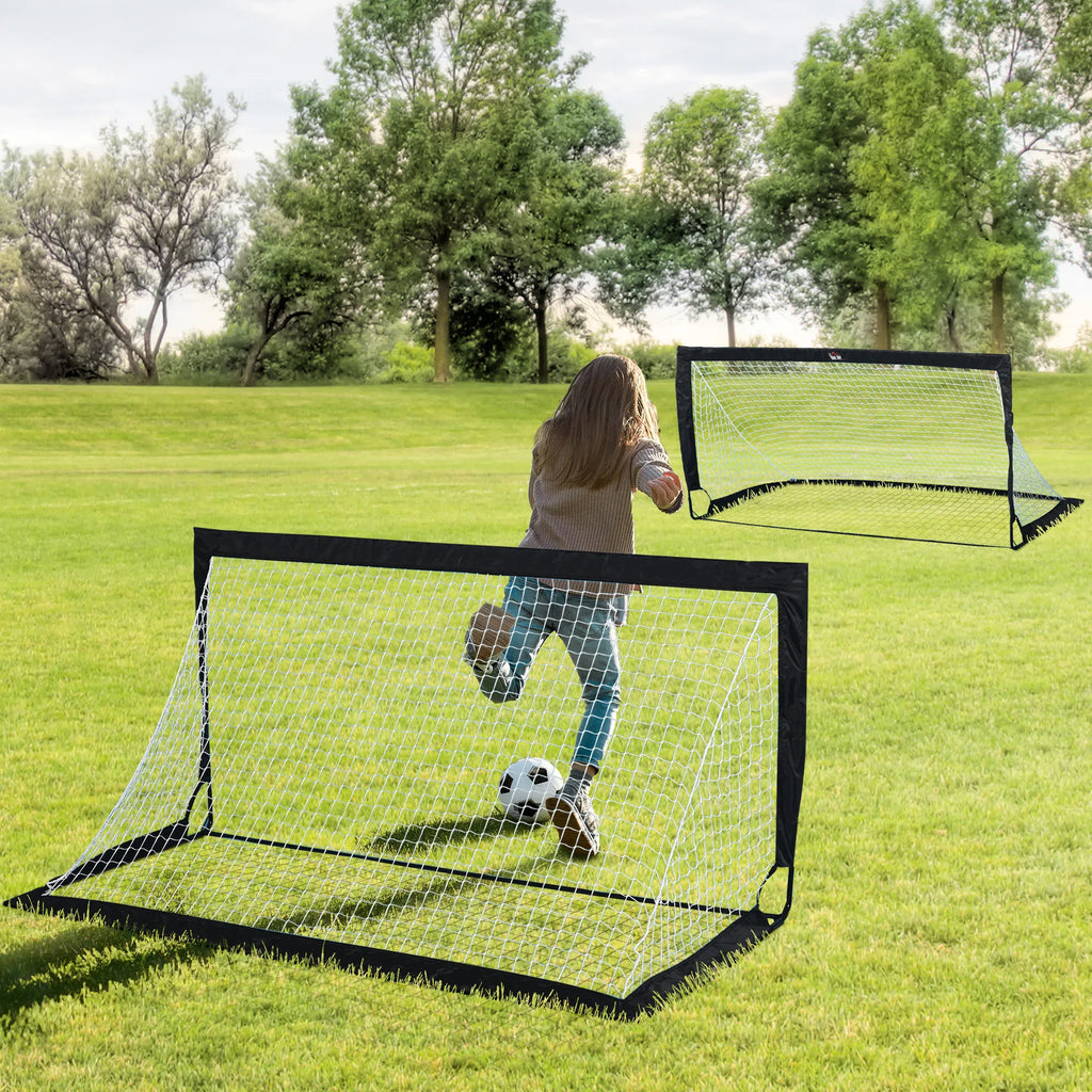 Futbolo vartai 183 x 90 x 90 cm su krepšiu, 2 vnt., juodi