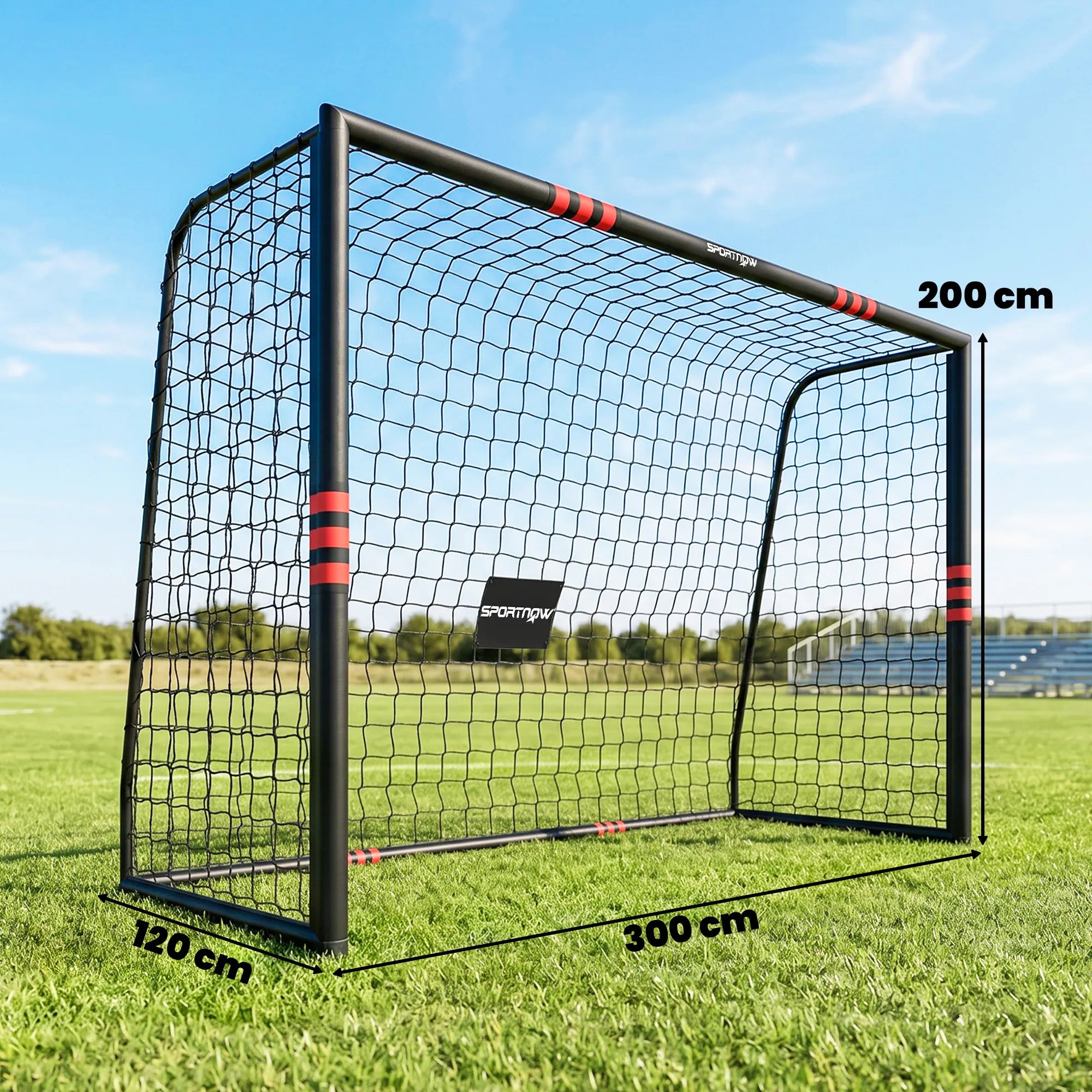 Futbolo vartai 300 x 200 cm su apsauga vaikams nuo 5 metų, juodi/raudoni