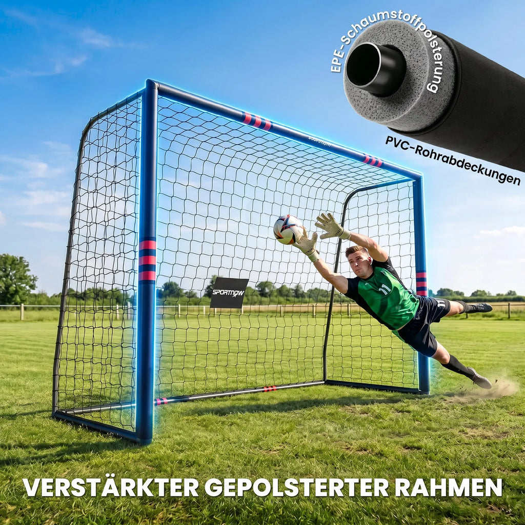 Futbolo vartai 300 x 200 cm su apsauga vaikams nuo 5 metų, juodi/raudoni