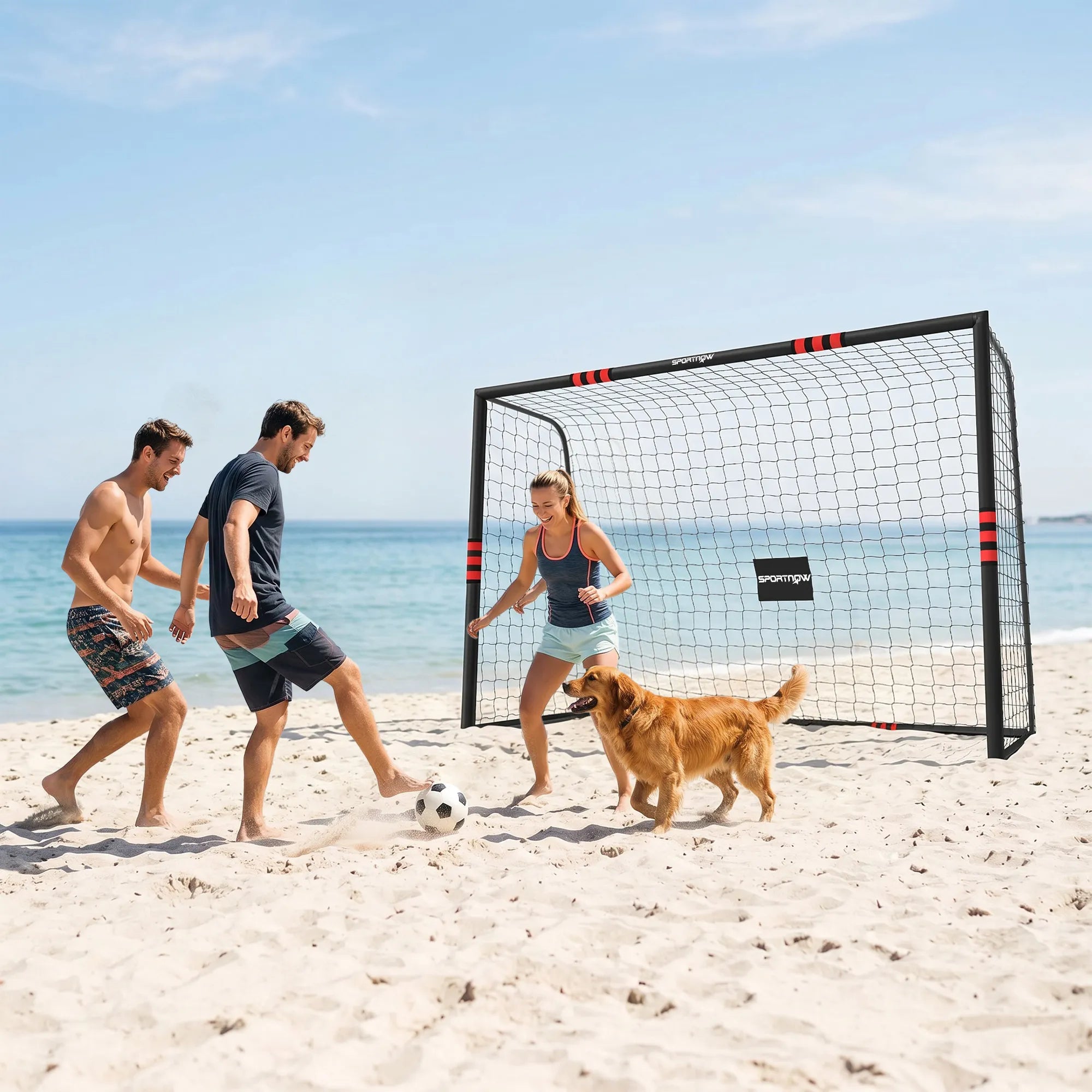 Futbolo vartai 300 x 200 cm su apsauga vaikams nuo 5 metų, juodi/raudoni