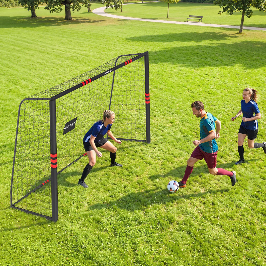Futbolo vartai 300 x 200 cm su apsauga vaikams nuo 5 metų, juodi/raudoni