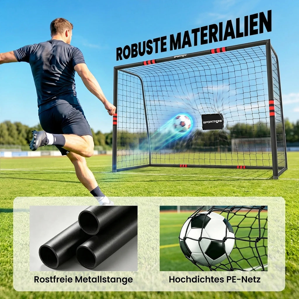 Futbolo vartai 300 x 200 cm su apsauga vaikams nuo 5 metų, juodi/raudoni