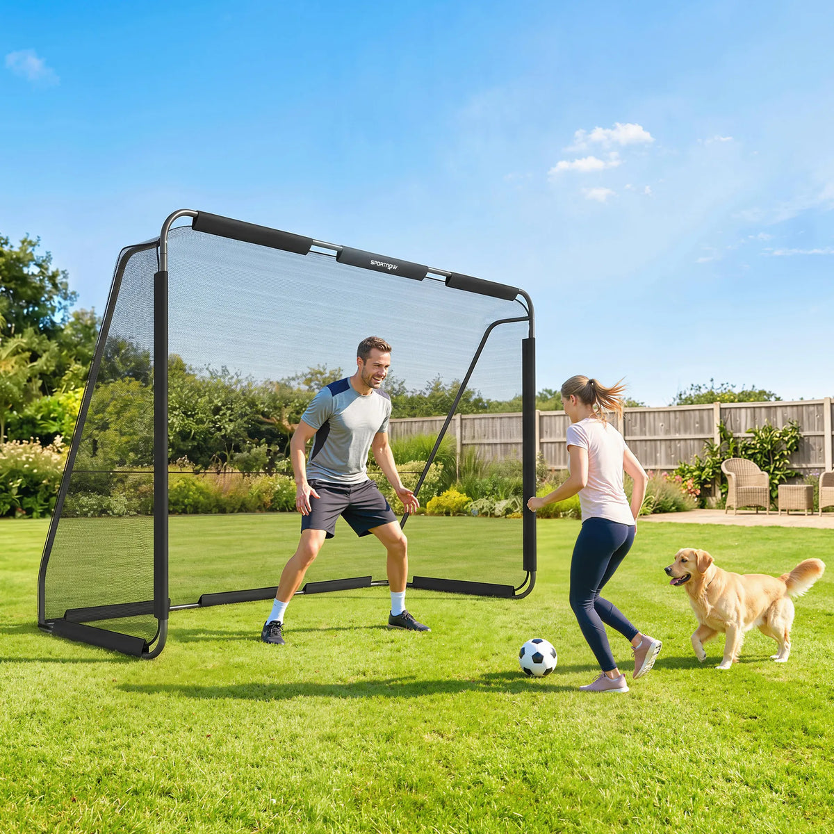 Futbolo vartai 300 x 200 cm su tvirtu tinkleliu, juodi
