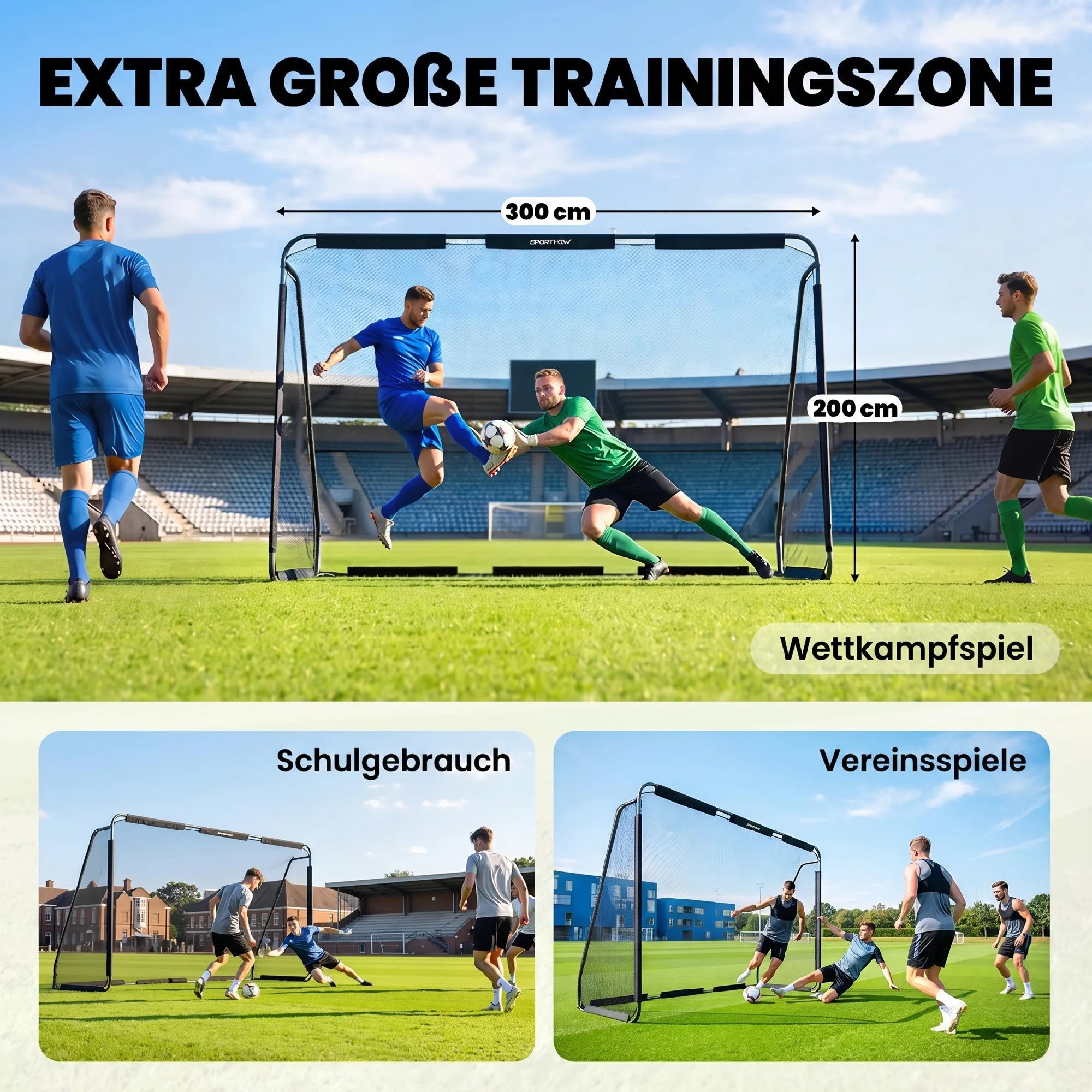 Futbolo vartai 300 x 200 cm su tvirtu tinkleliu, juodi