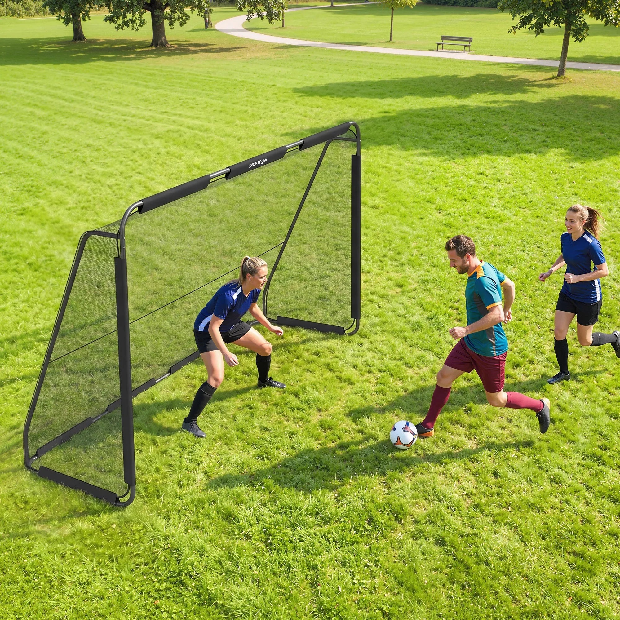 Futbolo vartai 300 x 200 cm su tvirtu tinkleliu, juodi