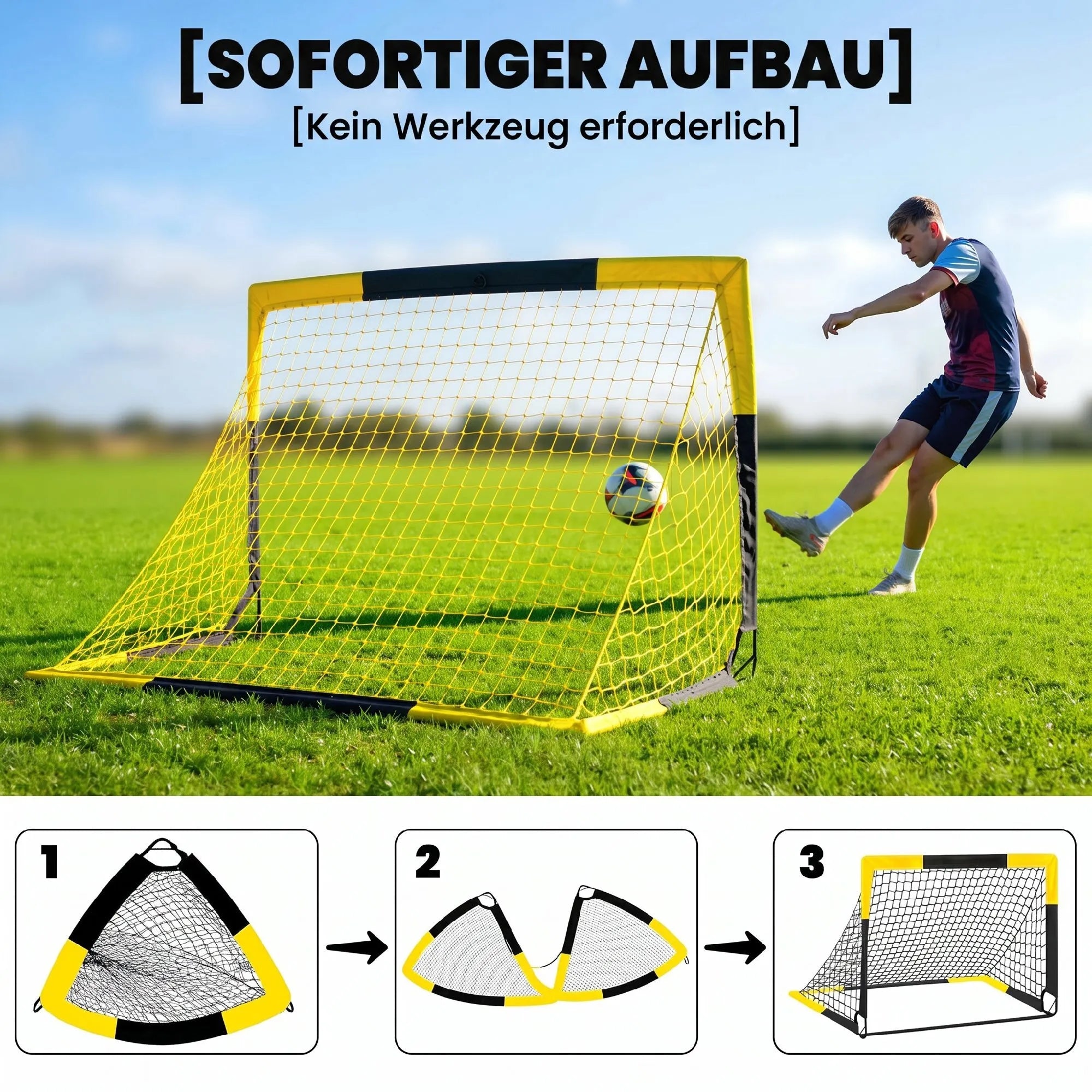 Futbolo vartai pop-up, 150 x 110 x 110 cm, geltoni