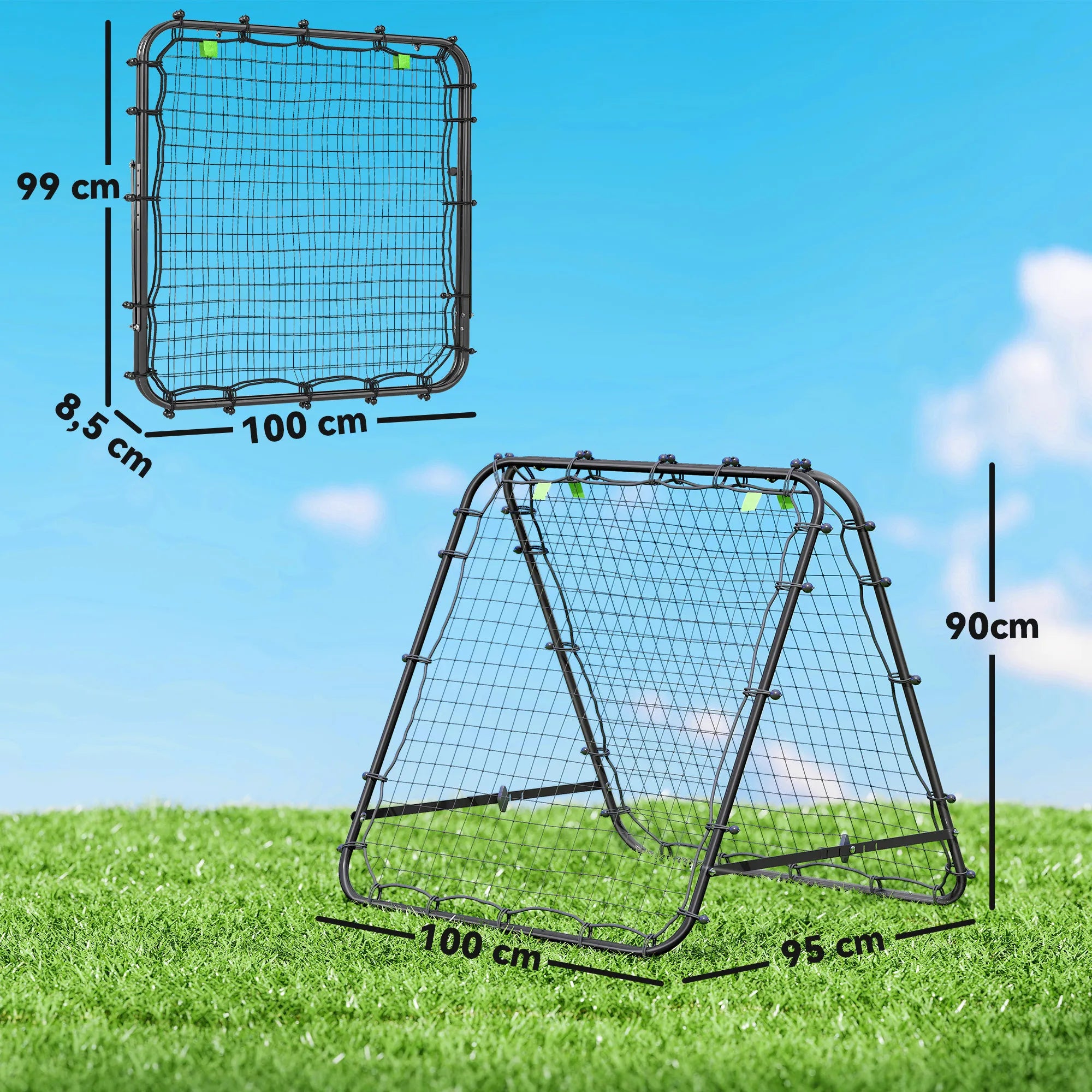 Futbolo vartai, reguliuojami, sulankstomi, metalinis rėmas, 100 x 68–95 cm, juodi
