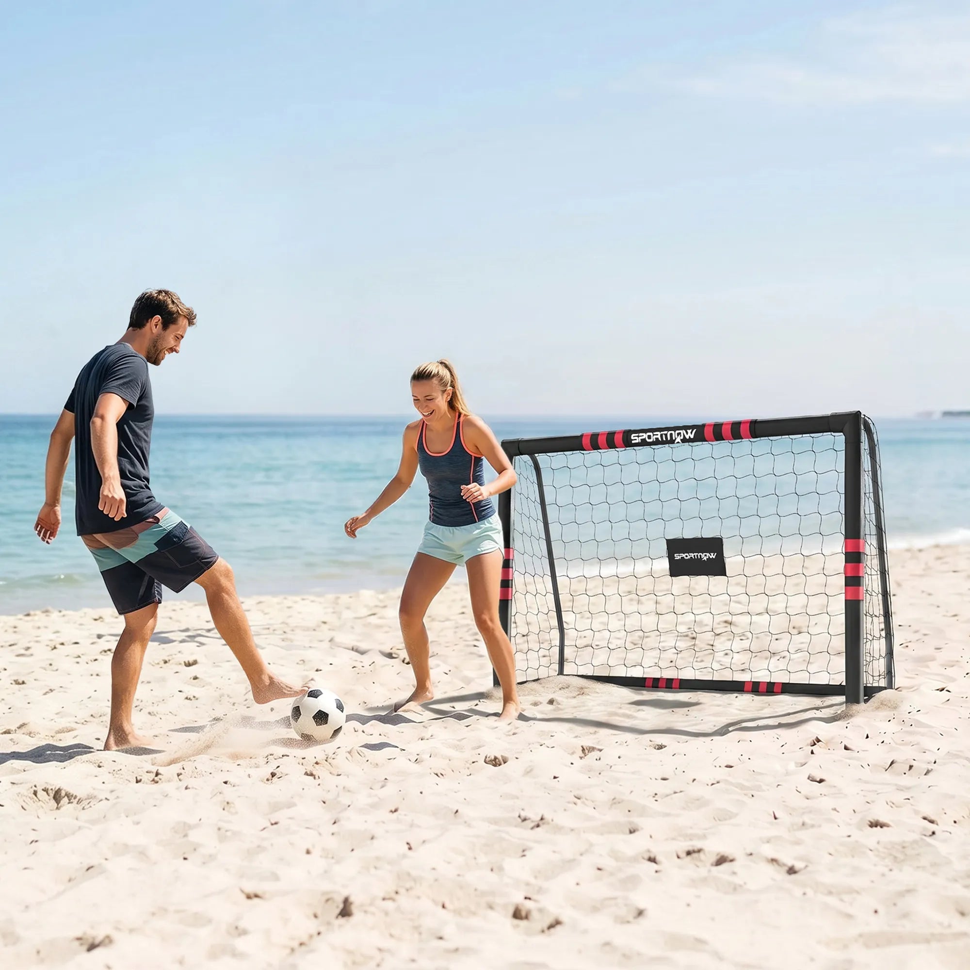 Futbolo vartai sodui 1,8 x 1,2 m, juodi ir raudoni