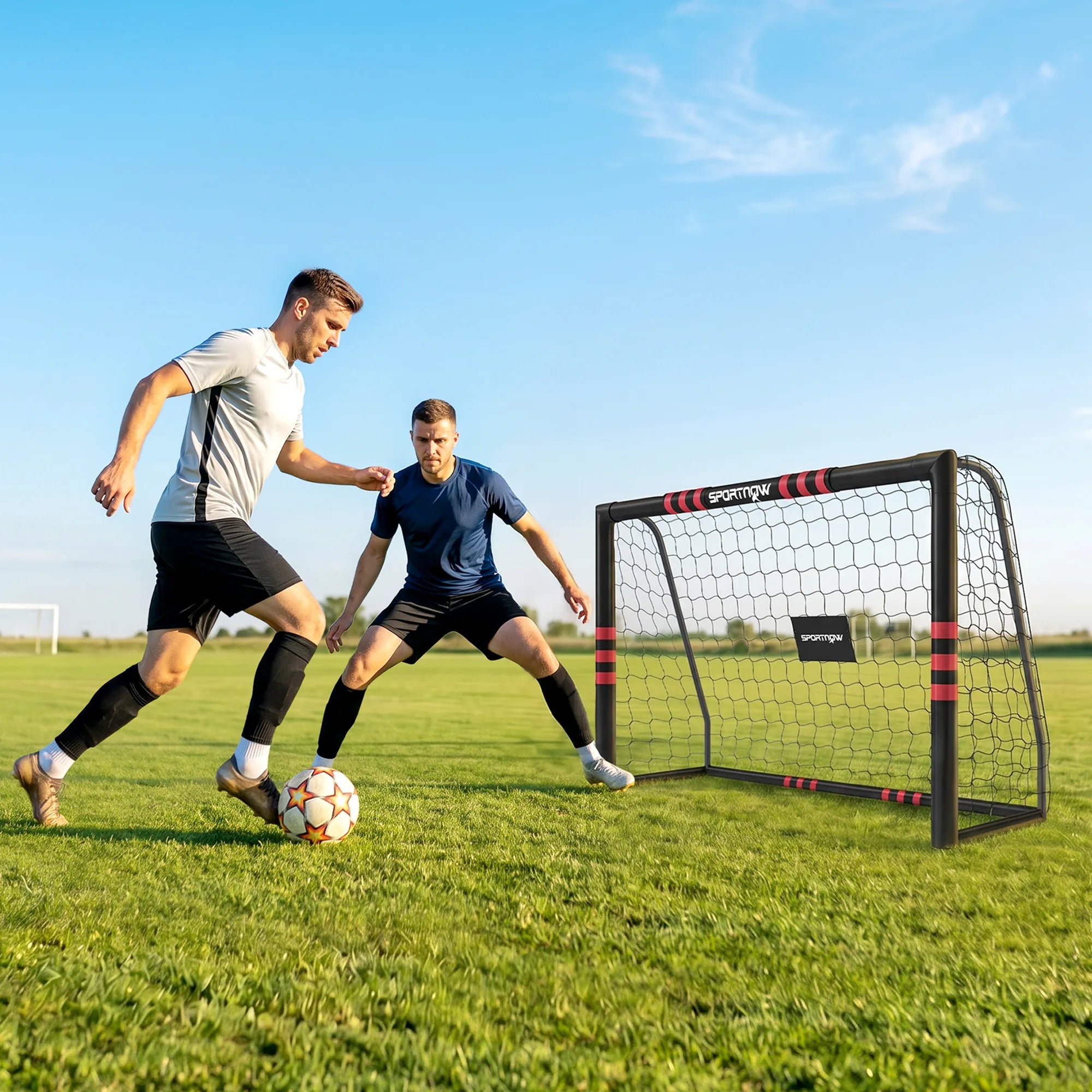 Futbolo vartai sodui 1,8 x 1,2 m, juodi ir raudoni
