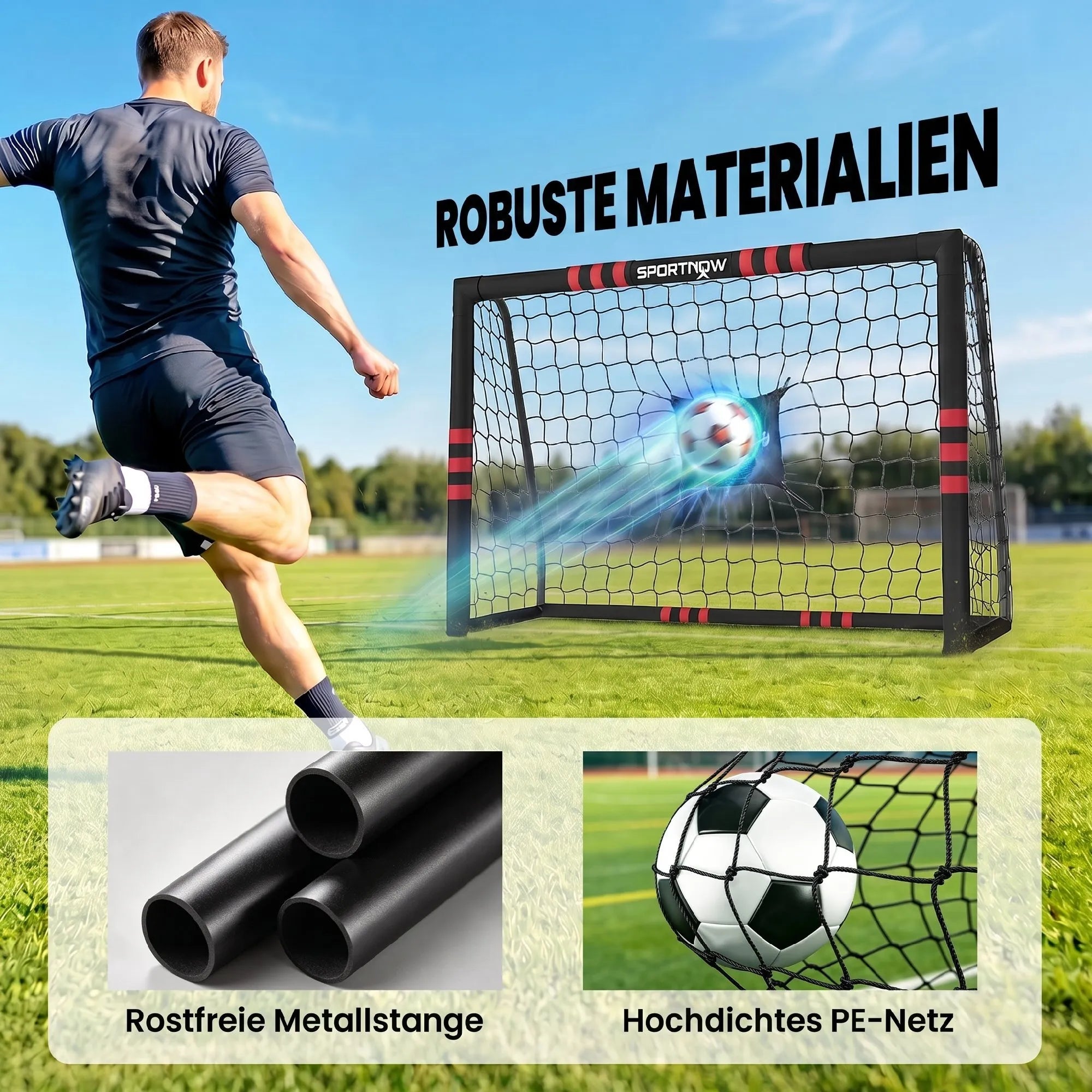 Futbolo vartai sodui 1,8 x 1,2 m, juodi ir raudoni