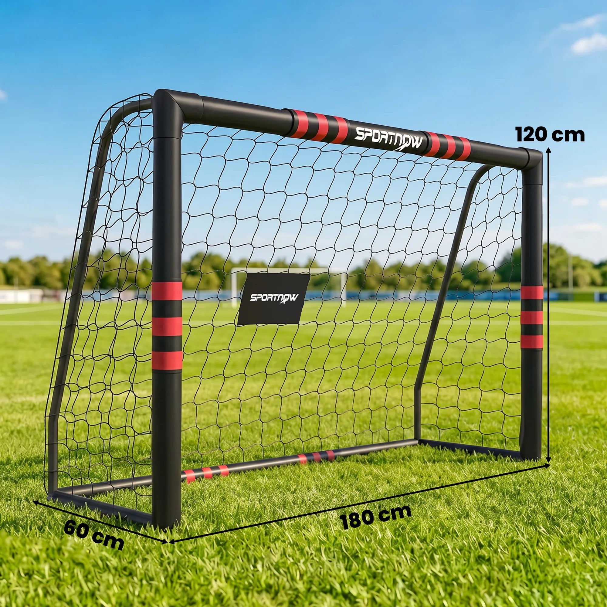 Futbolo vartai sodui 1,8 x 1,2 m, juodi ir raudoni