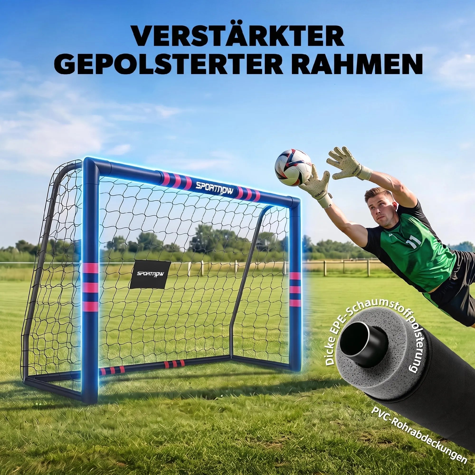 Futbolo vartai sodui 1,8 x 1,2 m, juodi ir raudoni