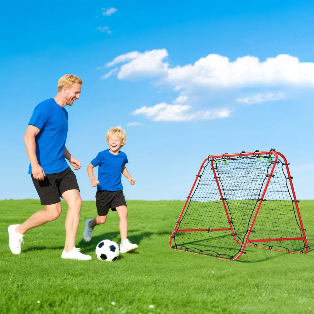 Futbolo vartai su atšokimo funkcija, reguliuojami, sulankstomi, 100x68-95 cm, raudoni