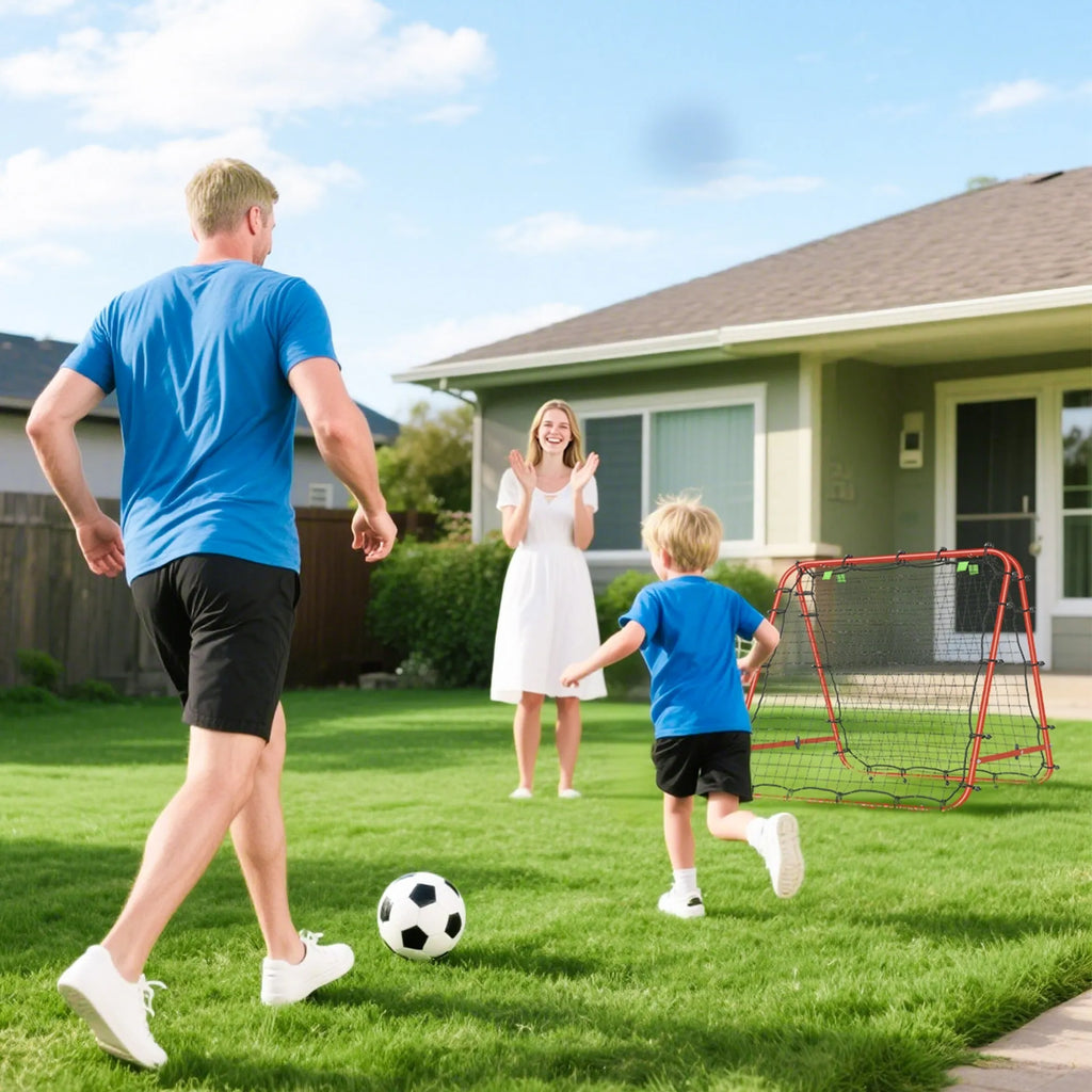 Futbolo vartai su atšokimo funkcija, reguliuojami, sulankstomi, 100x68-95 cm, raudoni