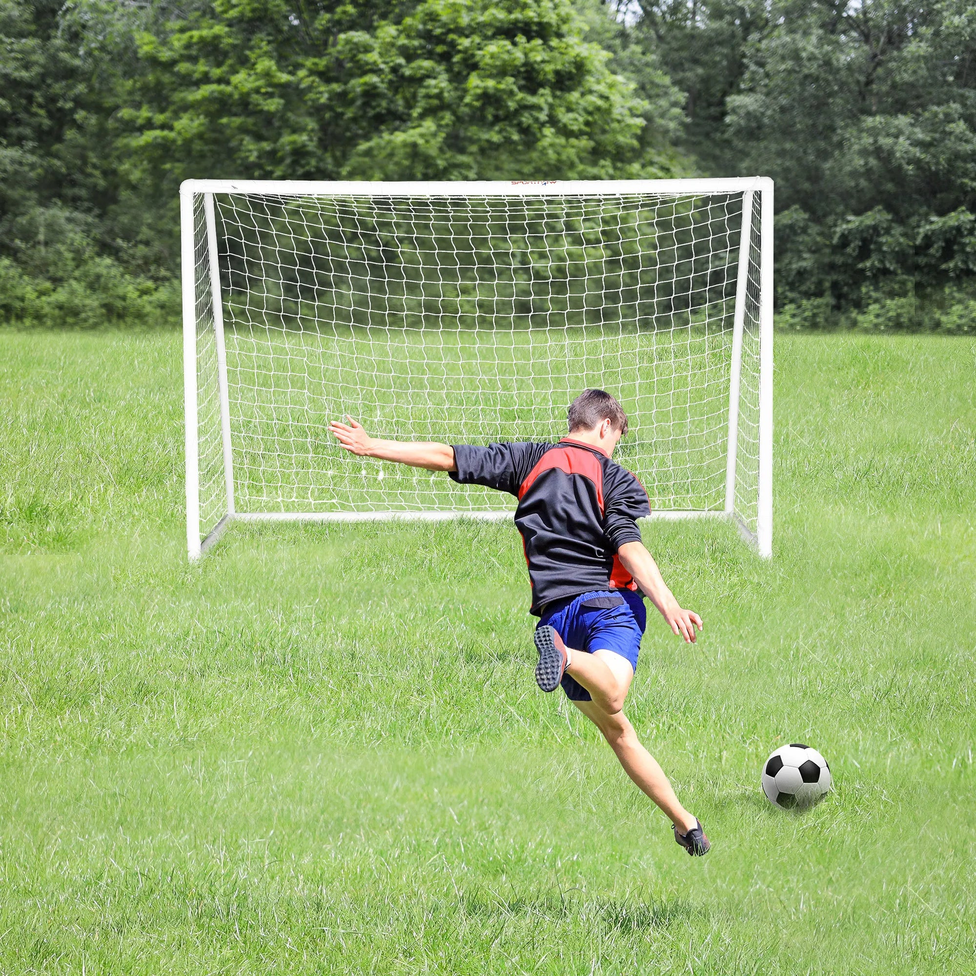 Futbolo vartai, tvirtas tinklas, plastikinis rėmas, vinys, 300L x 120B x 200H cm, balti