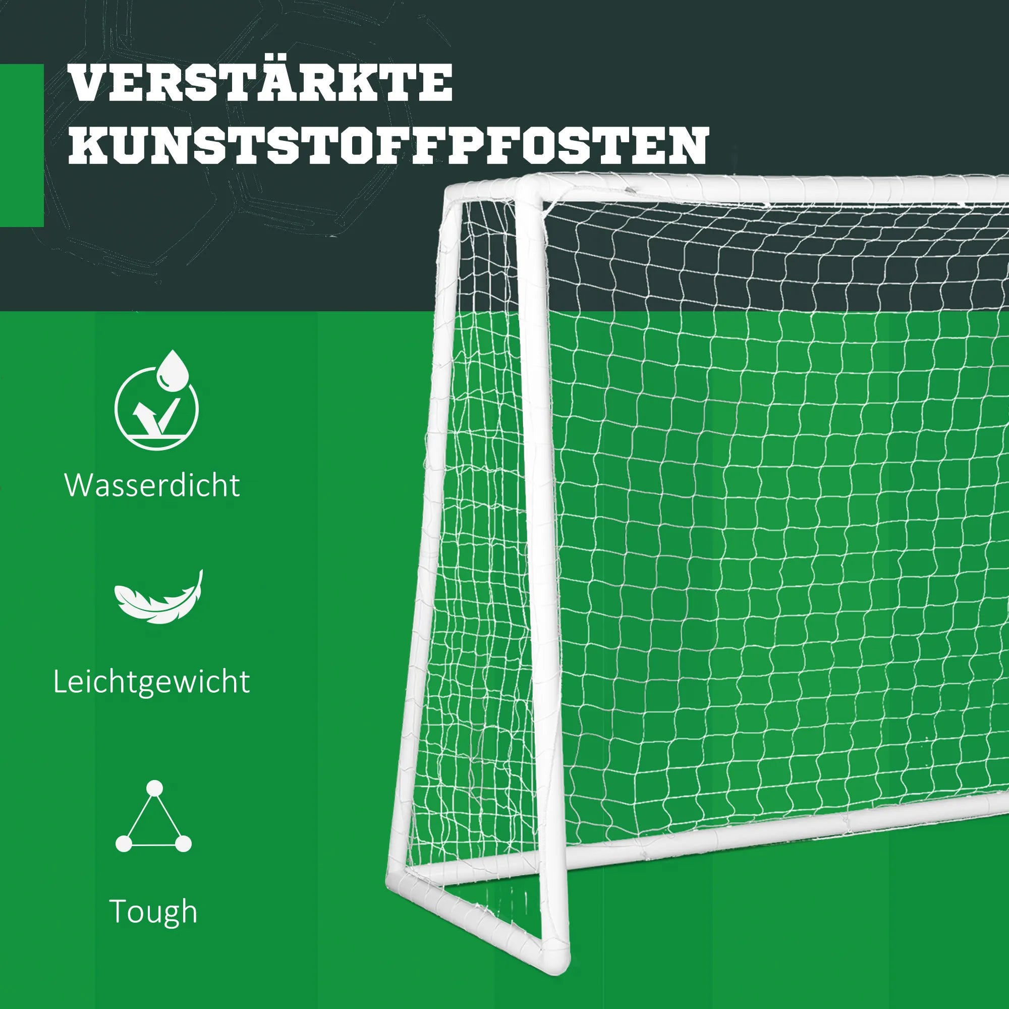 Futbolo vartai, tvirtas tinklas, plastikinis rėmas, vinys, 300L x 120B x 200H cm, balti