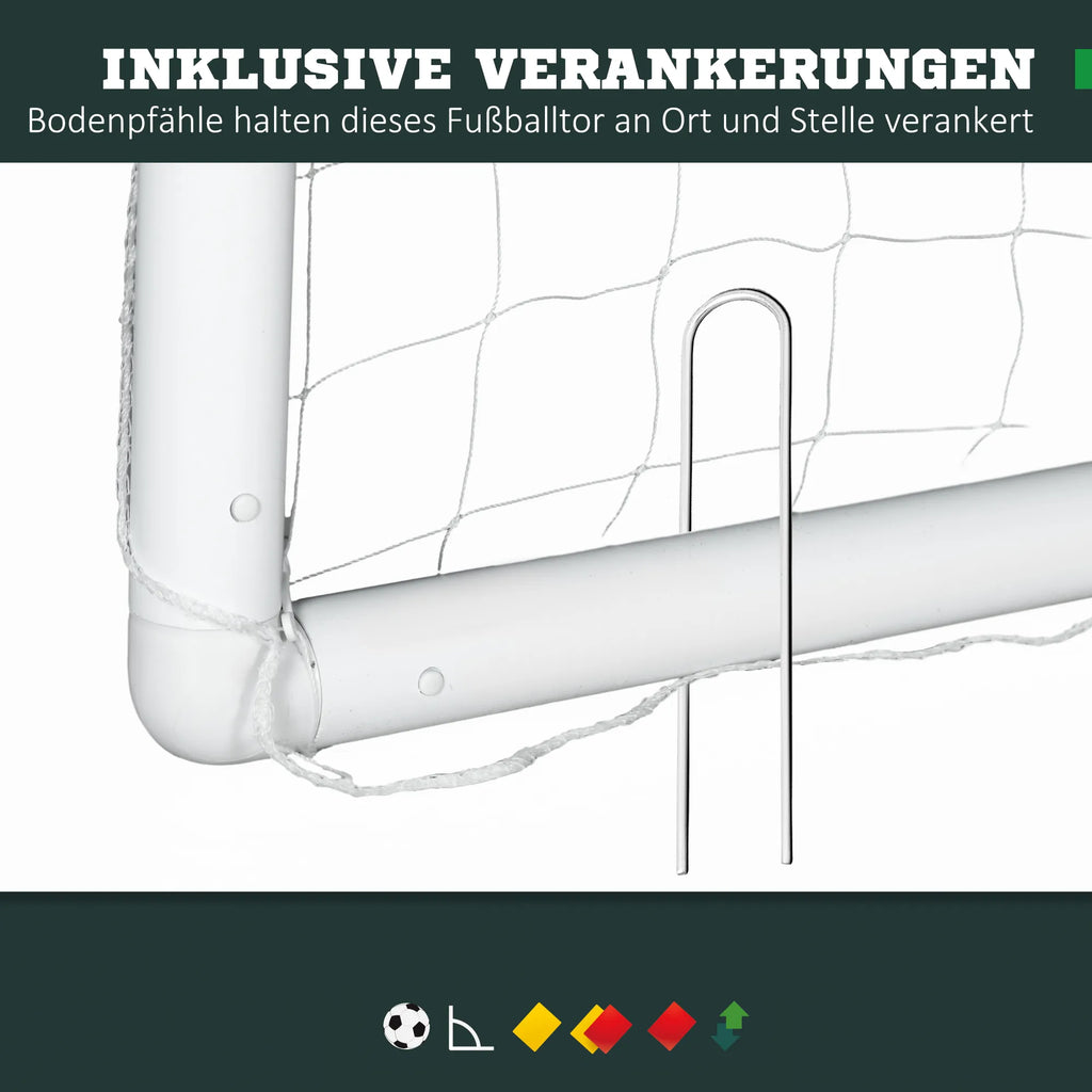 Futbolo vartai, tvirtas tinklas, plastikinis rėmas, vinys, 300L x 120B x 200H cm, balti