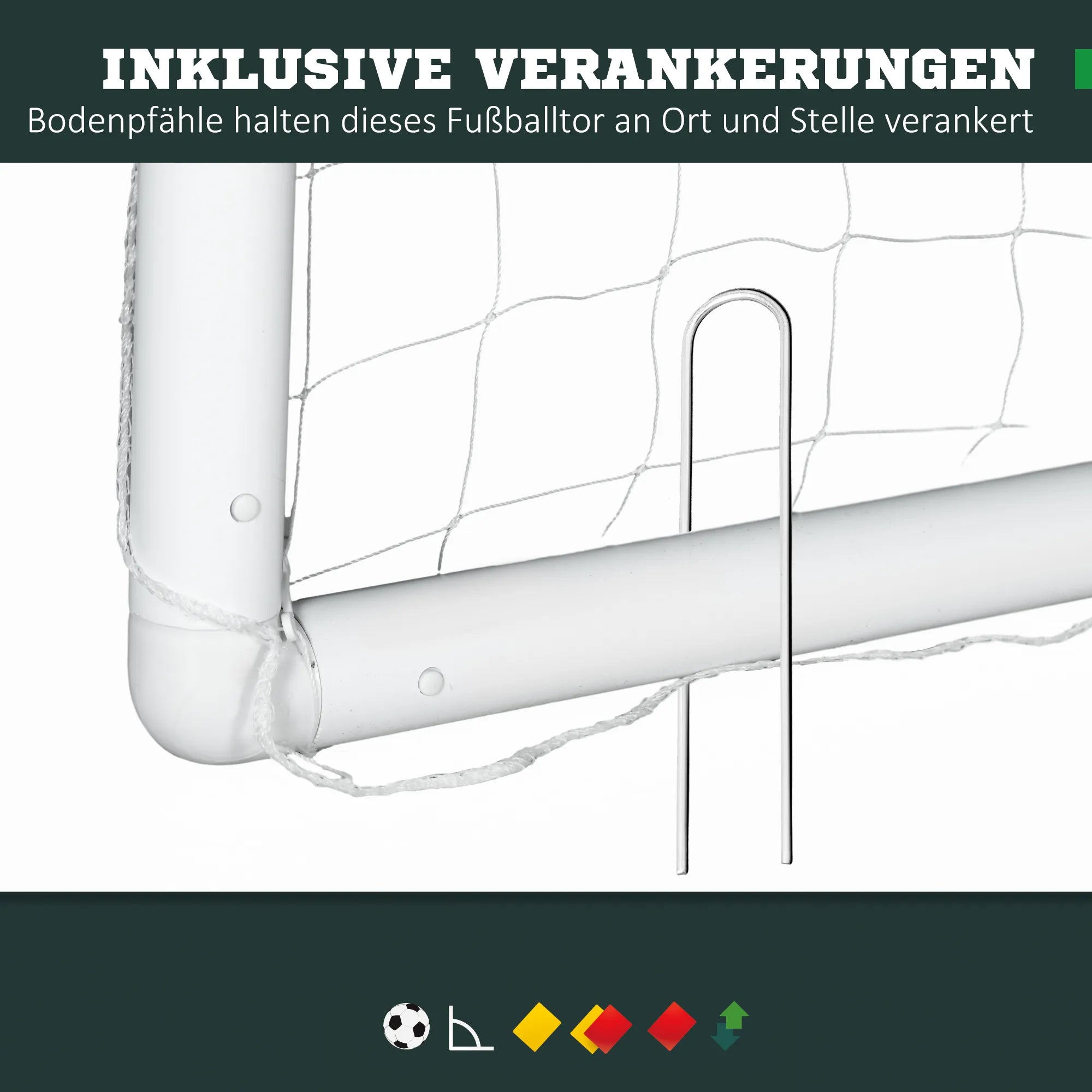 Futbolo vartai, tvirtas tinklas, plastikinis rėmas, vinys, 300L x 120B x 200H cm, balti