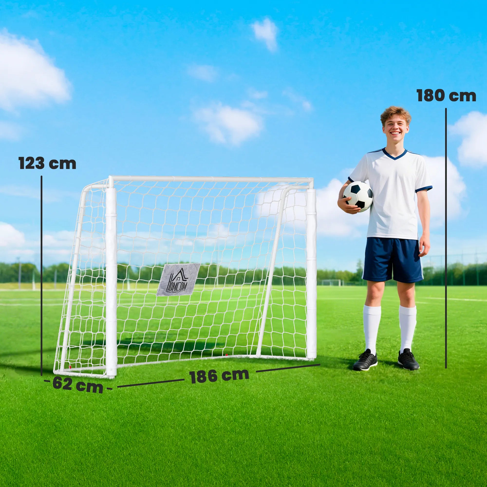 Futbolo vartai vaikams, su taikiniu, 186x123 cm, balti