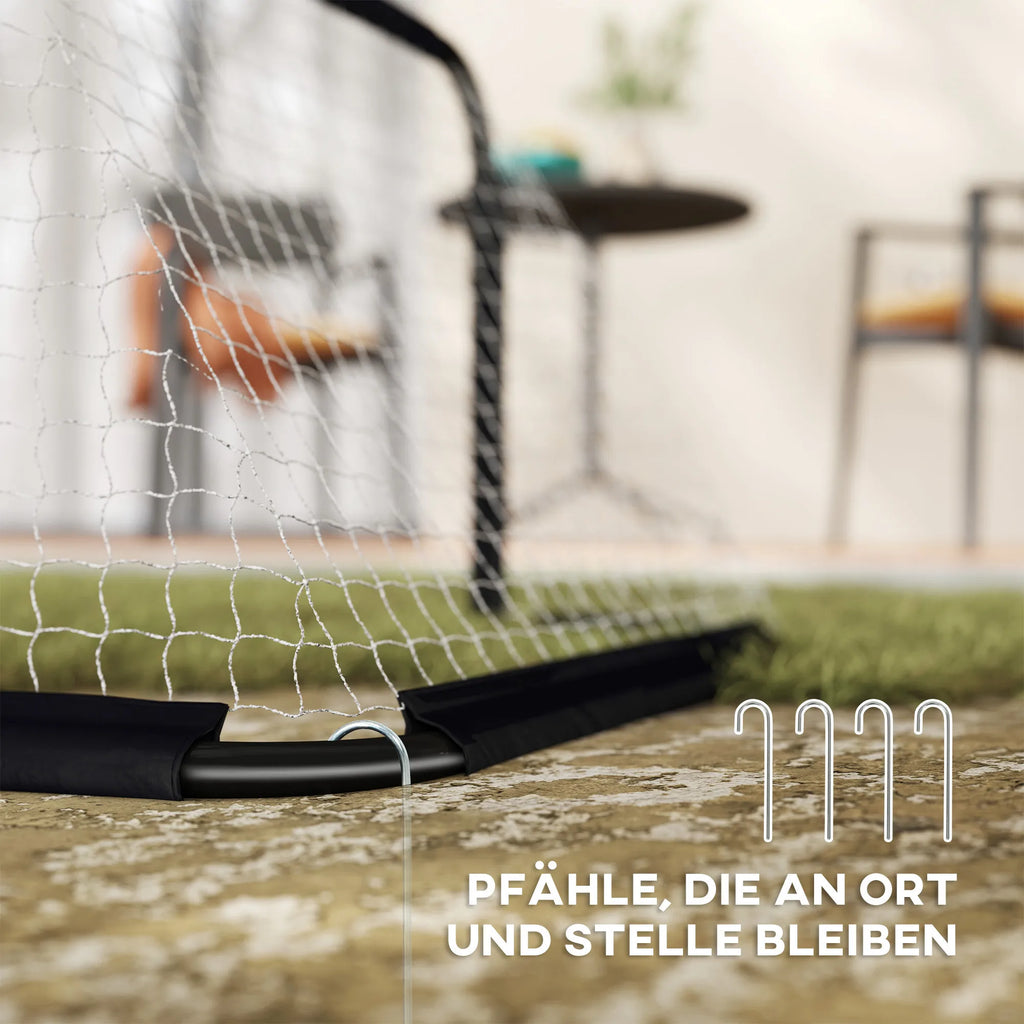Futbolo vartų rinkinys, 2 sulankstomi mini vartai, metalinis rėmas, įskaitant įrankius, 90 x 36 x 60 cm, juodos spalvos