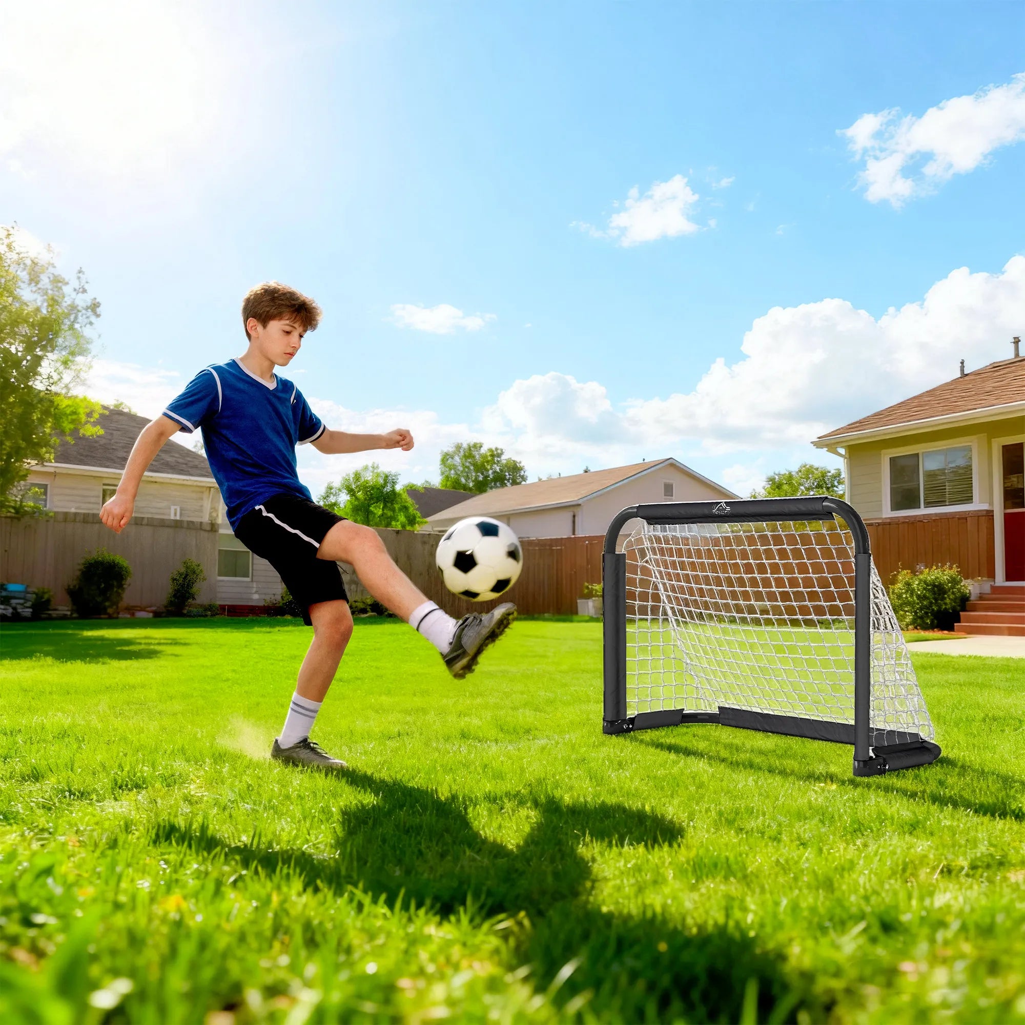 Futbolo vartų rinkinys, 2 sulankstomi mini vartai, metalinis rėmas, įskaitant įrankius, 90 x 36 x 60 cm, juodos spalvos