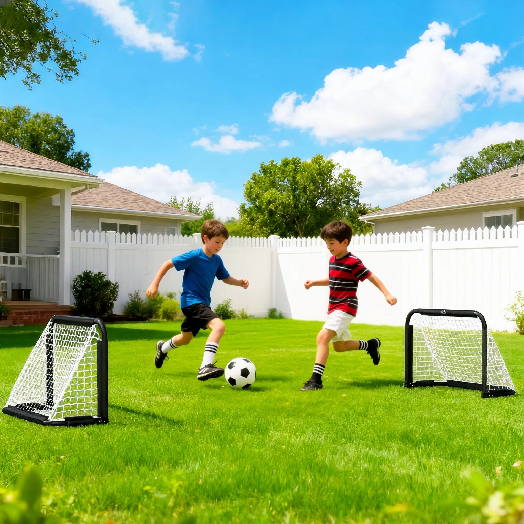 Futbolo vartų rinkinys, 2 sulankstomi mini vartai, metalinis rėmas, įskaitant įrankius, 90 x 36 x 60 cm, juodos spalvos