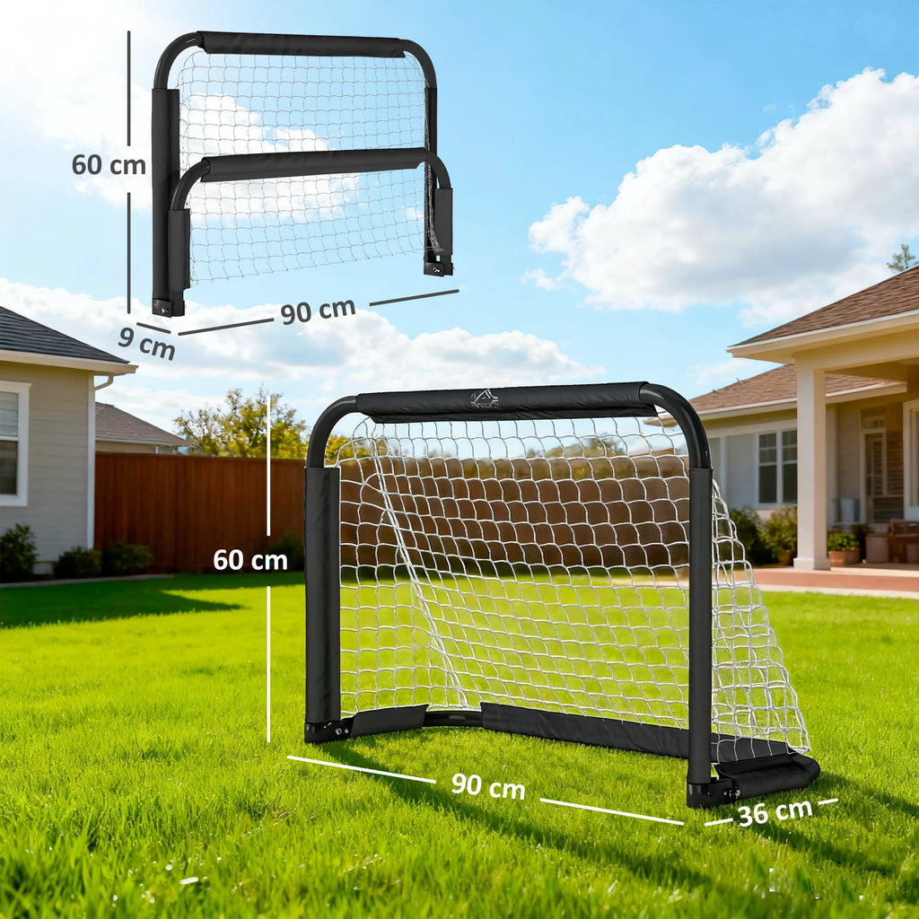 Futbolo vartų rinkinys, 2 sulankstomi mini vartai, metalinis rėmas, įskaitant įrankius, 90 x 36 x 60 cm, juodos spalvos