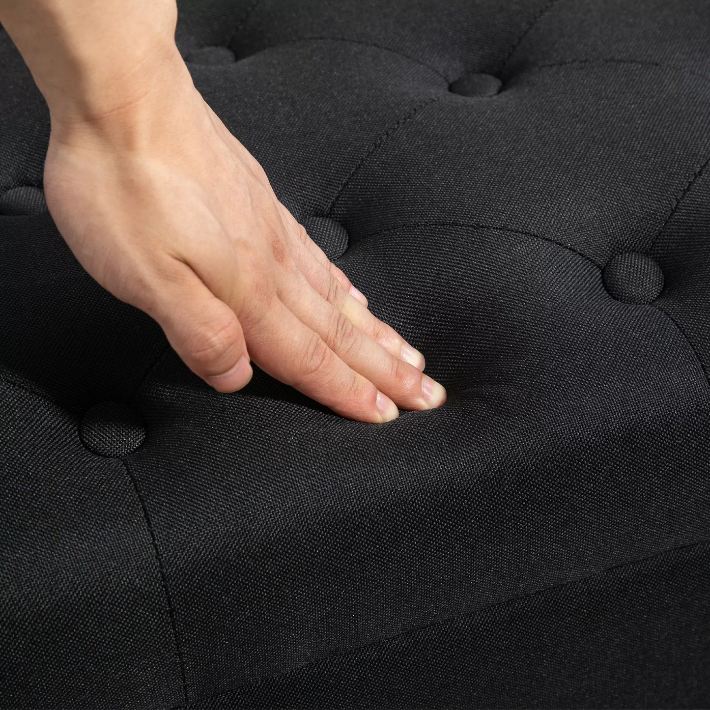 Suolas su daiktadėže, skrynios tipo suolas, linui panašus poliesteris, kaučiuko mediena, juoda, 100 x 40 x 44 cm