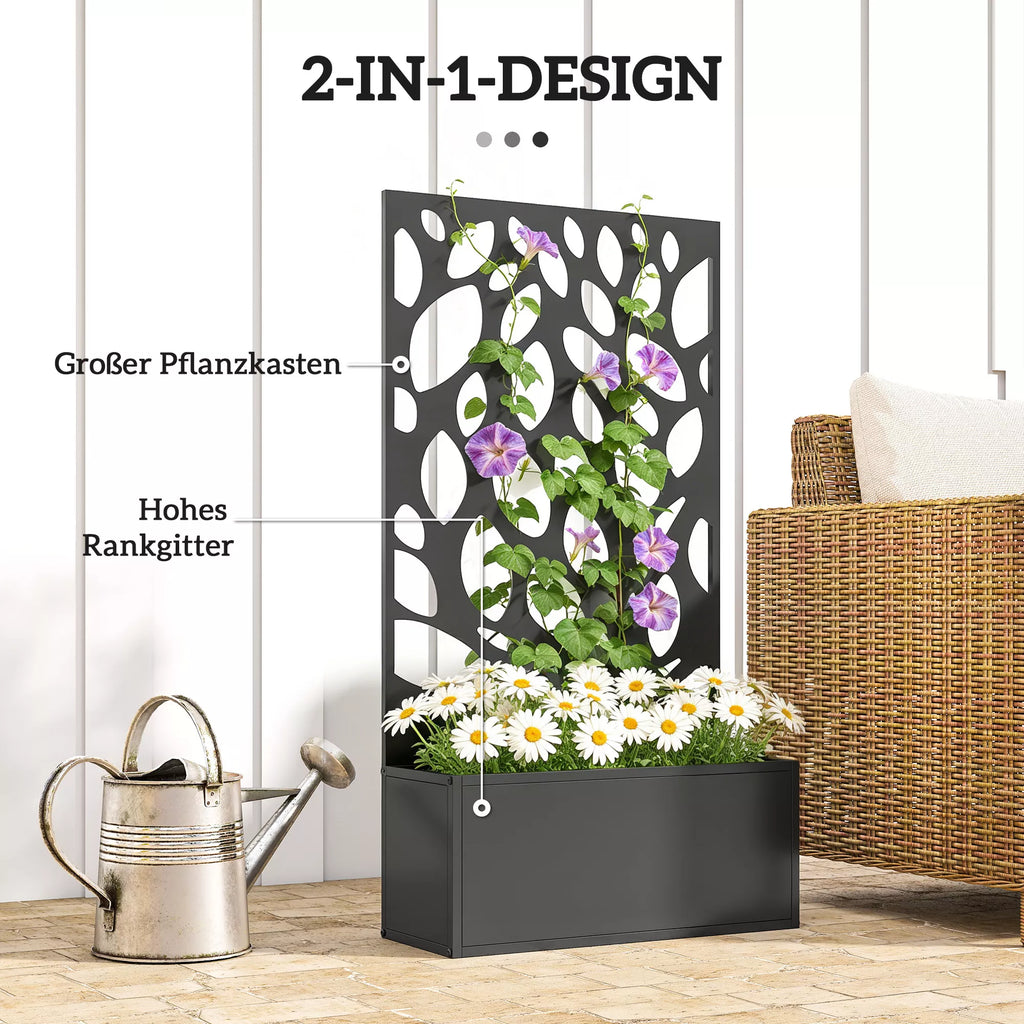 Pakelta lysvė su grotelėmis, metalinis vazonas su sienele tvirtinimui prie sienos arba pastatymui, plienas, 60x25x150 cm, antracito
