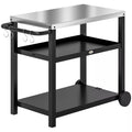 Grillwagen 3-Etagen Servierwagen mit Arbeitsfläche Ablagen Haken Räder, Edelstahl 102x50x81cm Kohlegrau