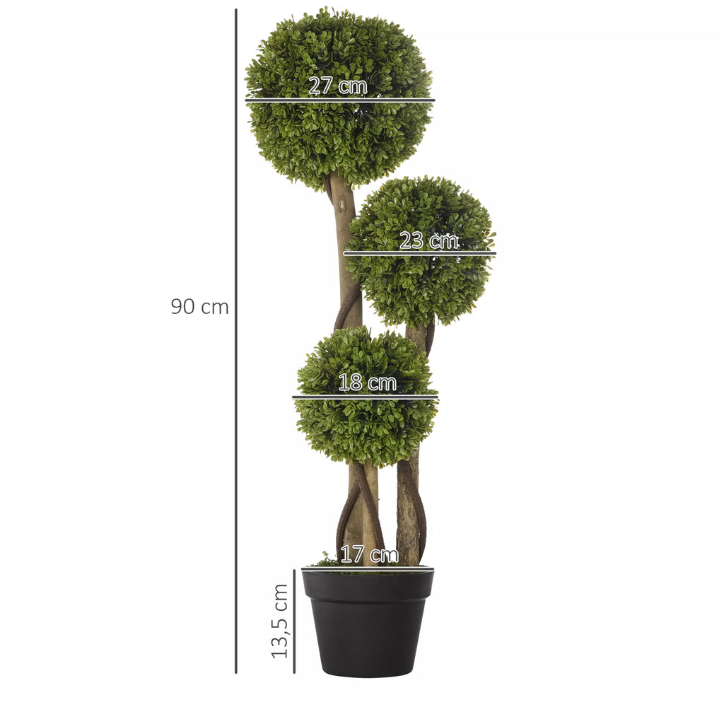 Dirbtinio buksmedžio schema su matmenimis 90, 22 ir 13,5 cm