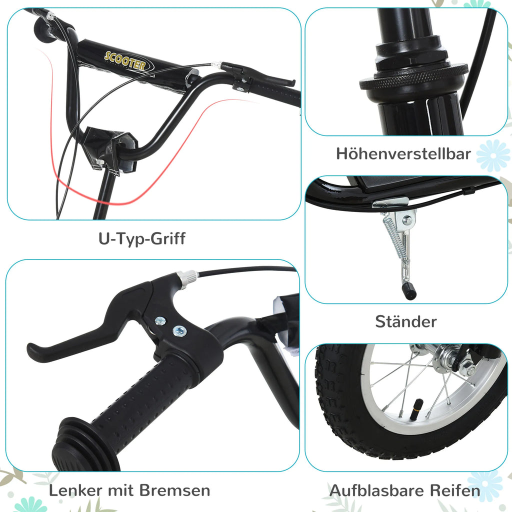 Vaikų paspirtukai nuo 5 metų Scooter Vaikų paspirtukai Paspirtukai Miesto paspirtukai Vaikų paspirtukai Kickboard su pneumatinėmis padangomis 12 colių Guma Aliuminis Juodas 120 x 58 x 85-95 cm