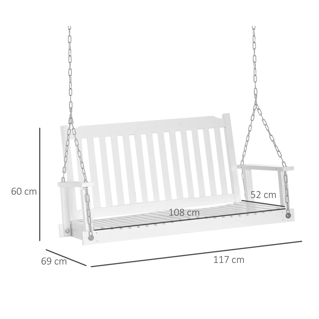 Sodo sūpynės 2 asmenims Sūpynės suolelis Pakabinamas suolelis Masyvi mediena Patio terasa Kiemas Balta 117 x 69 x 60 cm