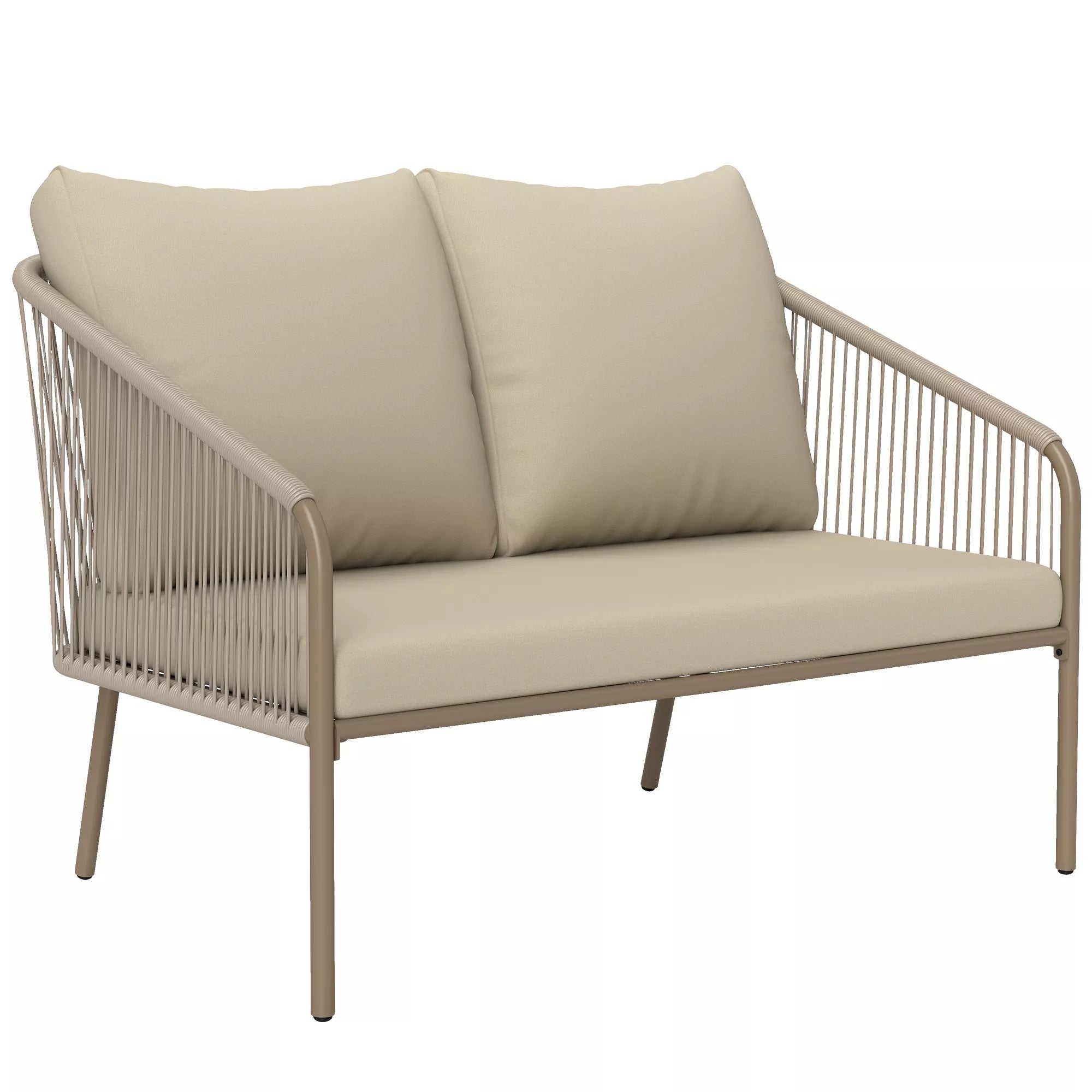 2-vietė rotango sofa su pagalvėlėmis, poilsio sofa, atspari oro sąlygoms, smėlio spalvos