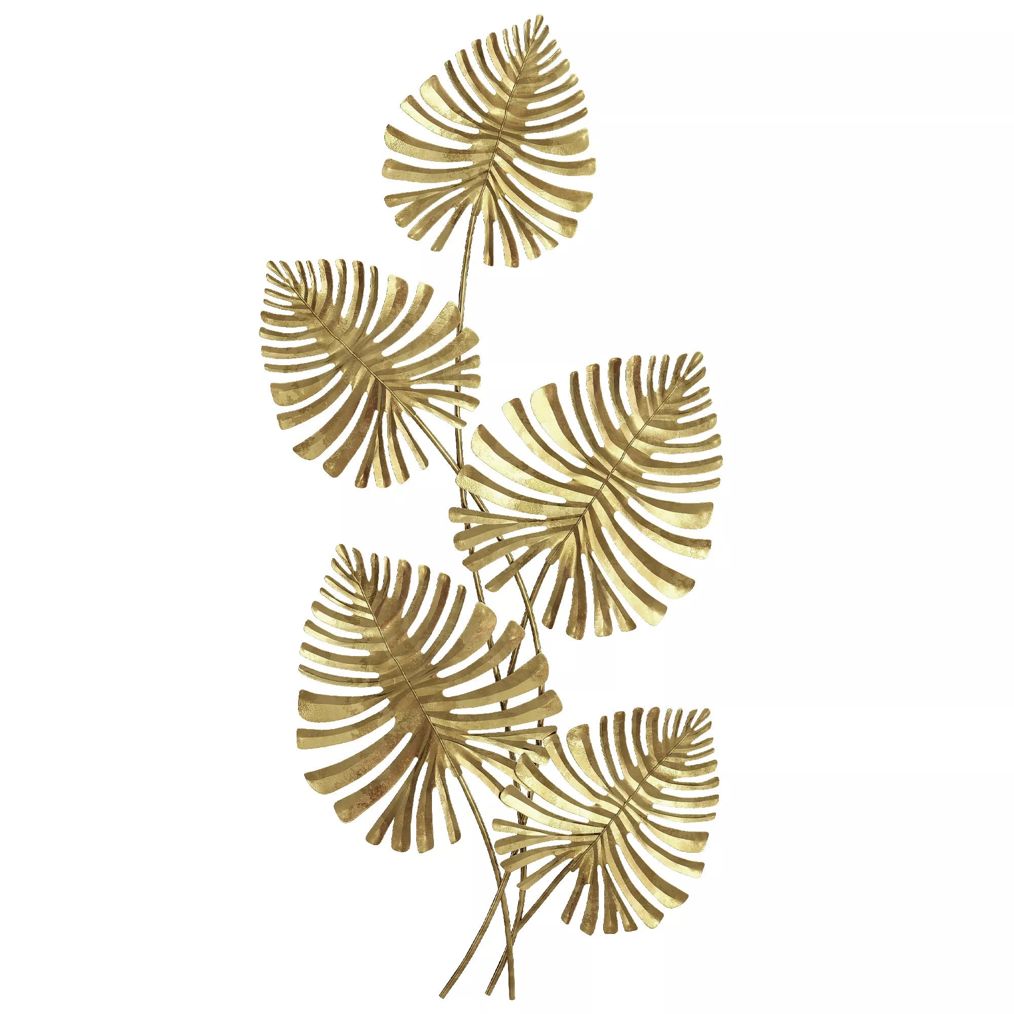 Sienų dekoracija metalinė, monstera lapų formos, 83 cm, auksinė