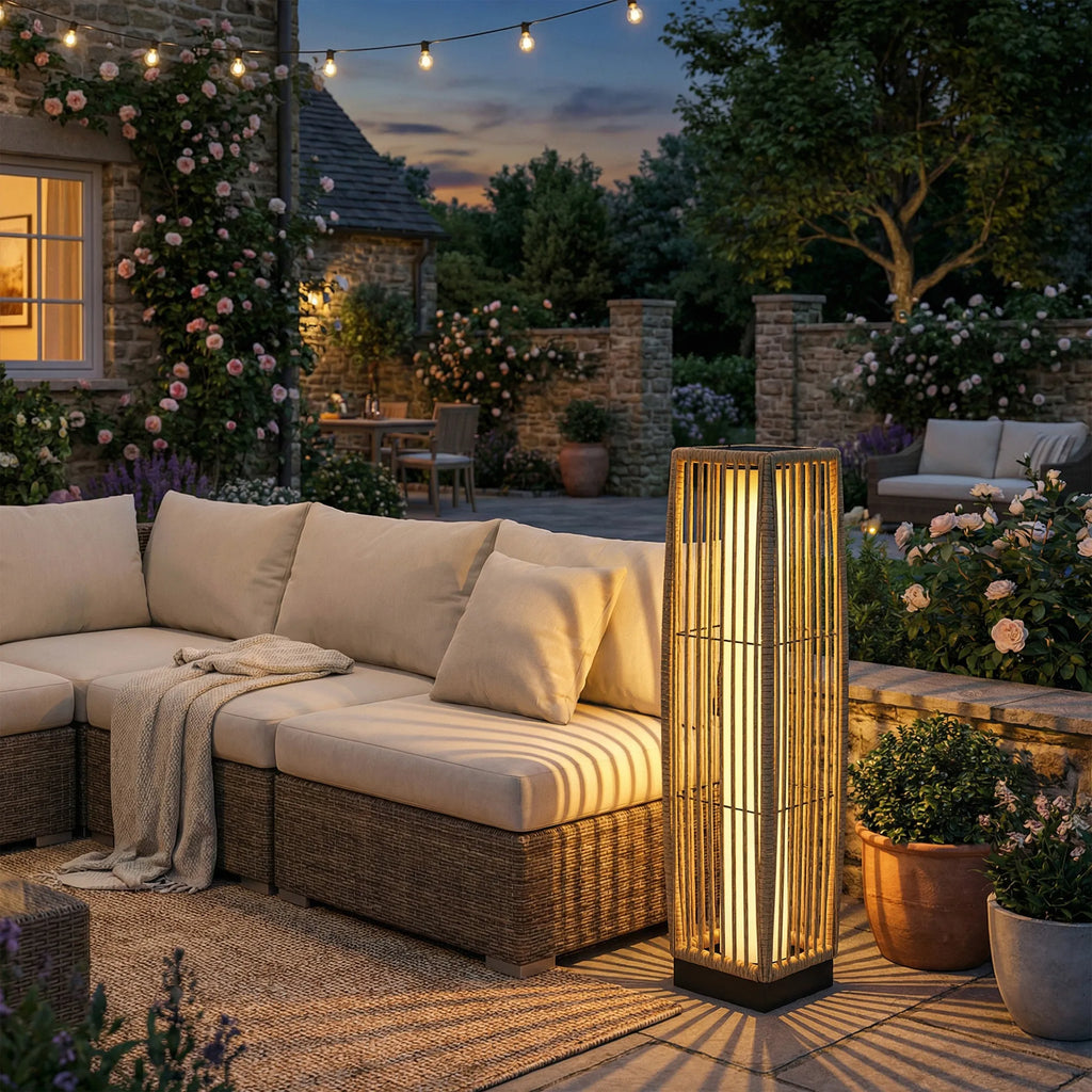 Saulės stovas Rattan saulės lempos su šviesos jutikliu Automatinis LED saulės šviestuvas boho stiliaus IP44