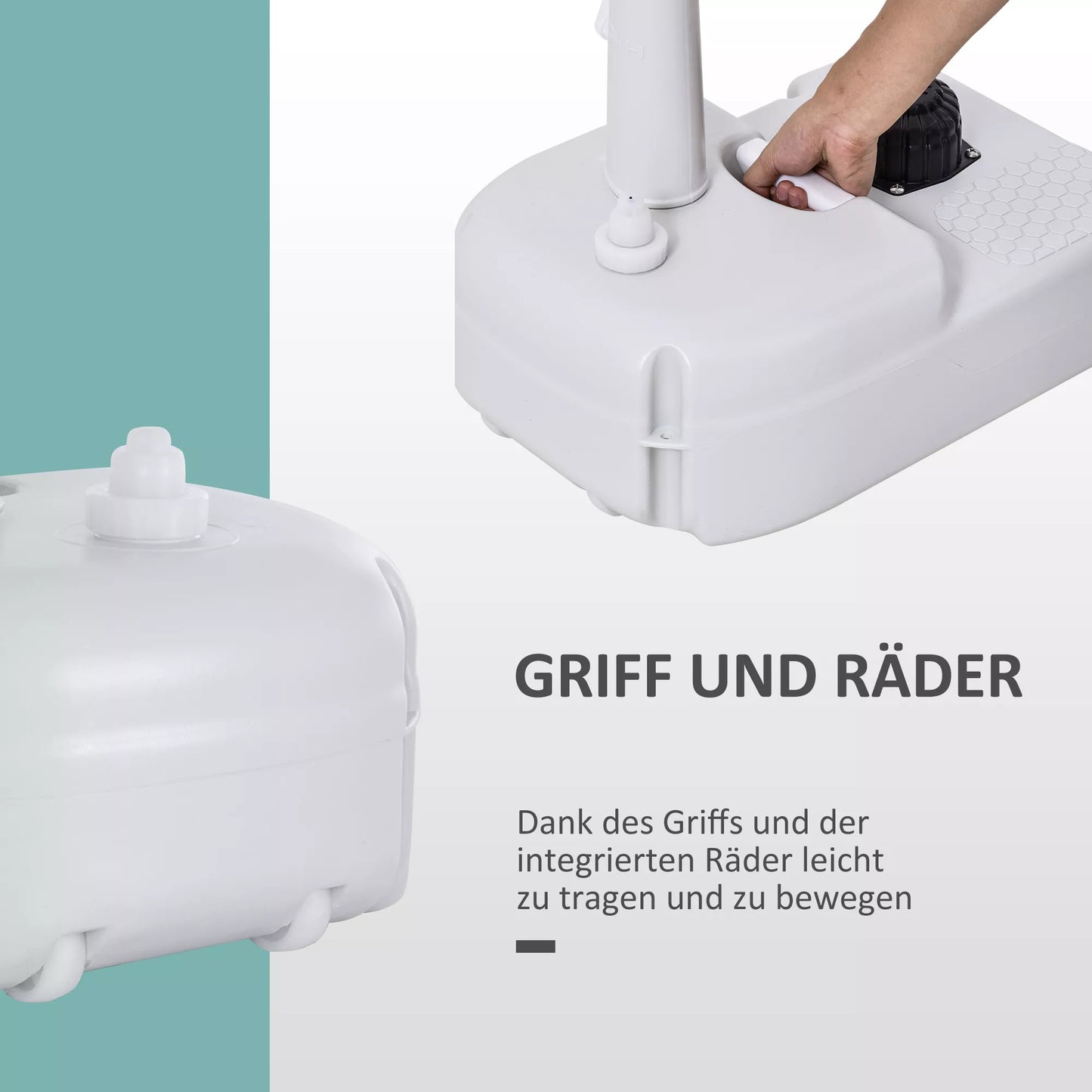 Mobilus praustuvas, nešiojamas, su ratukais, 51 cm x 33,5 cm x 103 cm, baltas