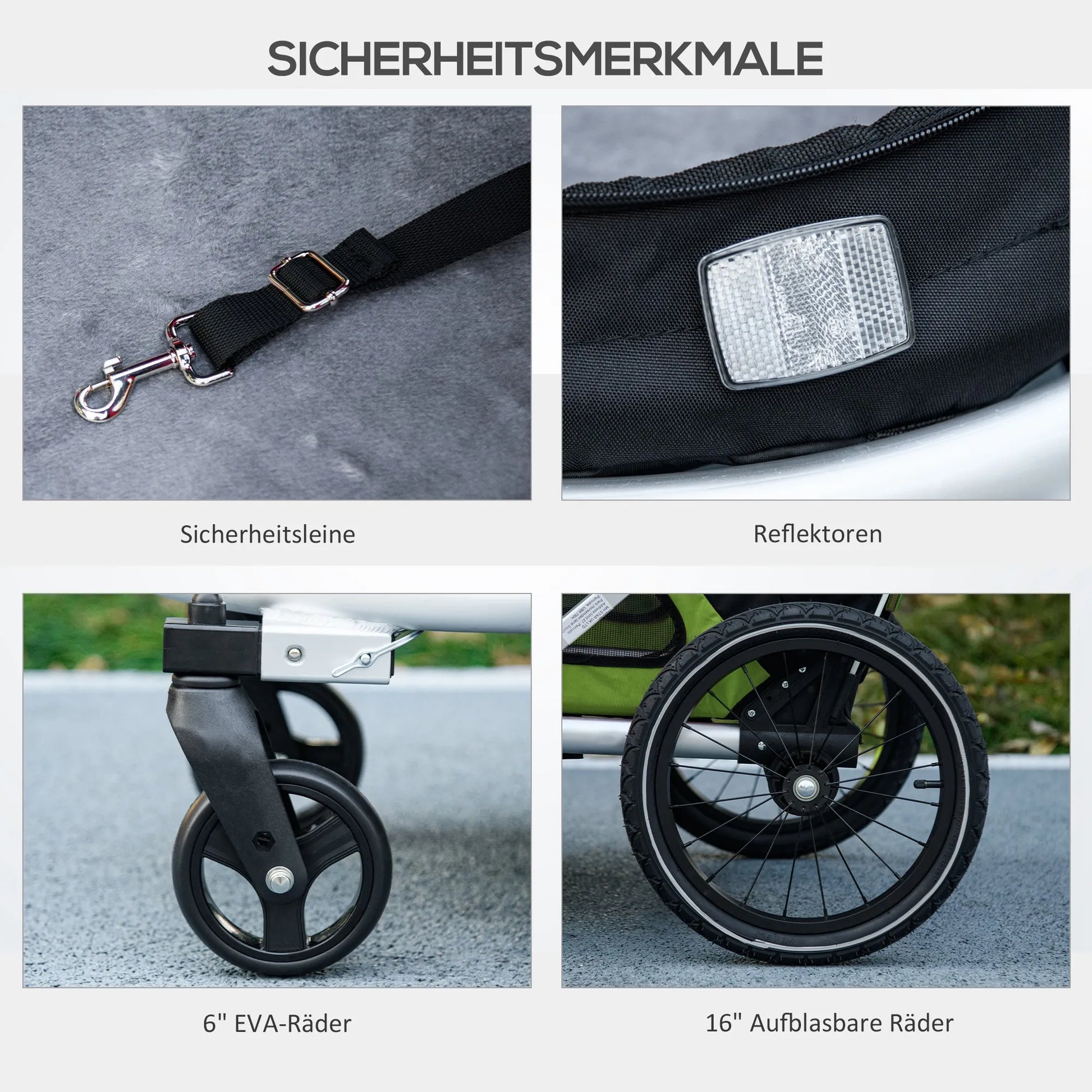 2-in-1 šunų vežimėlis Šunų bėgimo vežimėlis Dviračių priekaba iki 20 kg 2 atšvaitai 1 saugos virvė 150 x 68 x 95 cm Žalia