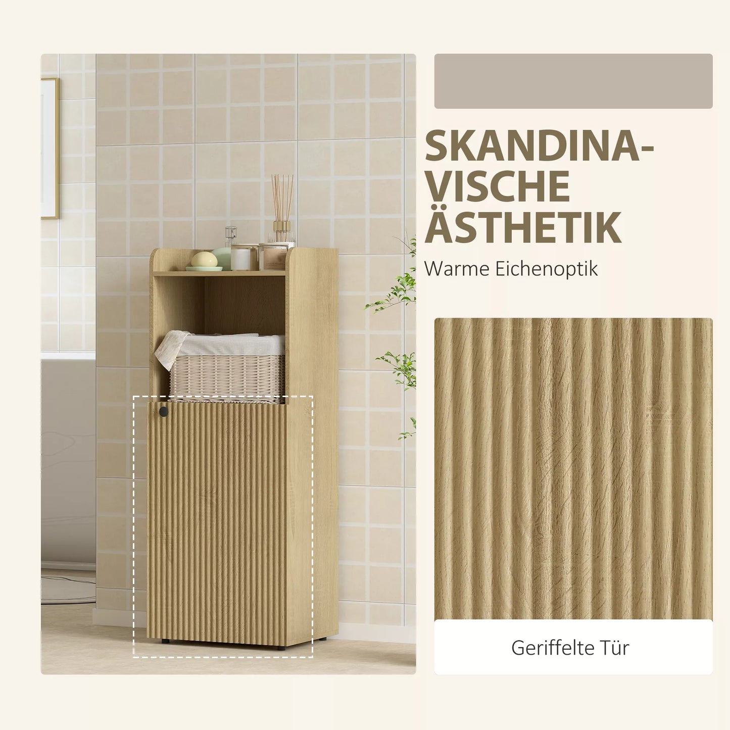 Vonios spintelė nišinė su spintele, atviromis lentynomis, reguliuojamomis lentynomis, vonios baldas, 40 x 31 x 104 cm, ąžuolo geltonumo