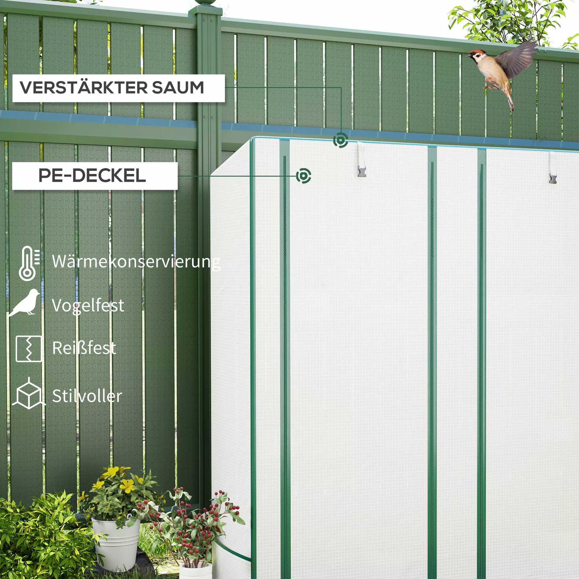 Mini šiltnamis su 3 lentynų stelažu, plastikiniu dangčiu, atsparus UV spinduliams, nešiojamas, su slankiosiomis durimis, 144 x 48 x 152 cm, balta