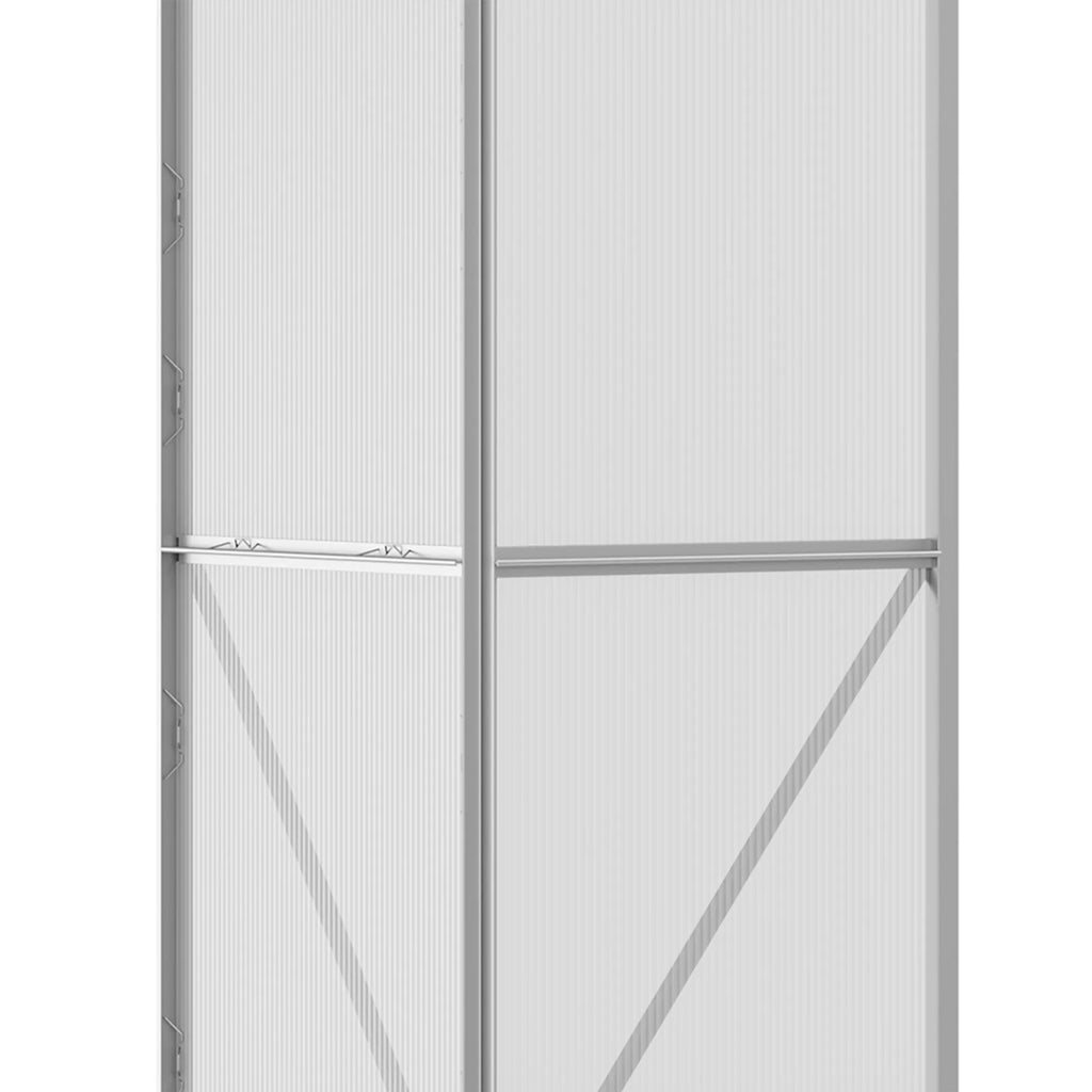 Prie sienos prigludusi šiltnamis, stumdomos durys, stoglangis, polikarbonatas + aliuminis, spalva: sidabrinė, 192 x 68 x 196 cm