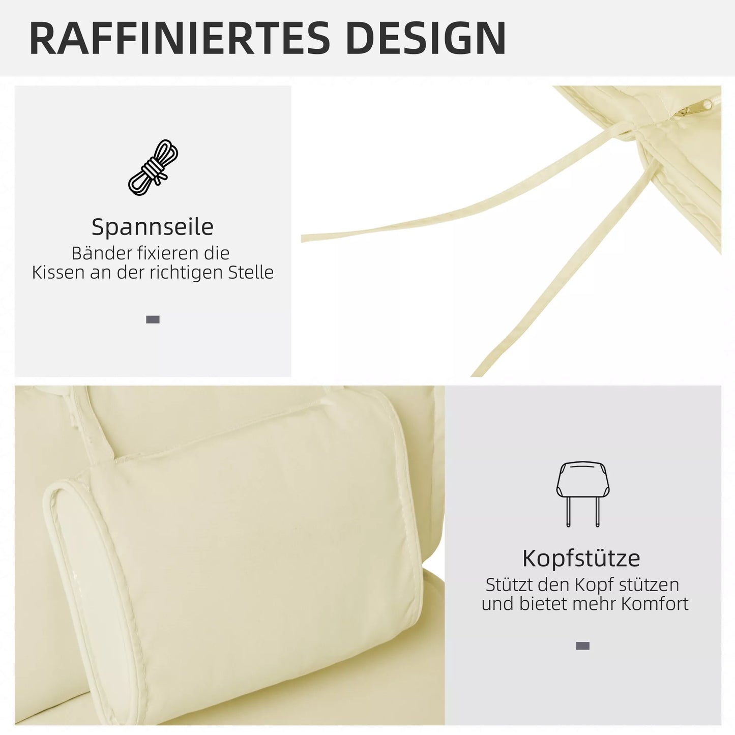 Čiužinys/pagalvėlė sodo gultui su nuimama pagalvėle, kreminės baltos spalvos užvalkalas, 198 x 53 x 5 cm (tik pagalvėlė)